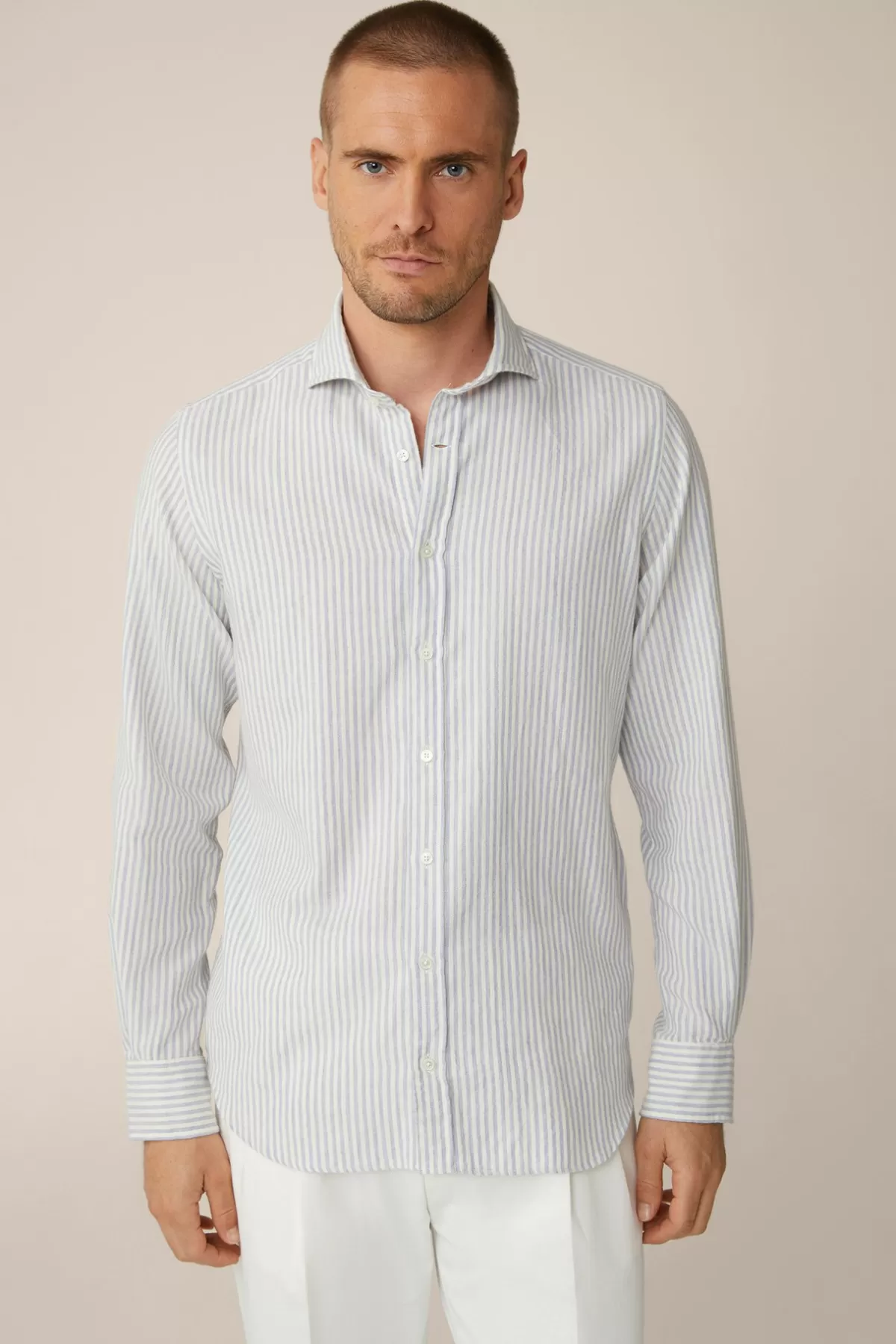 Discount Baumwoll-Hemd Lano In Blau-Wollweis Gestreift Herren Hemden