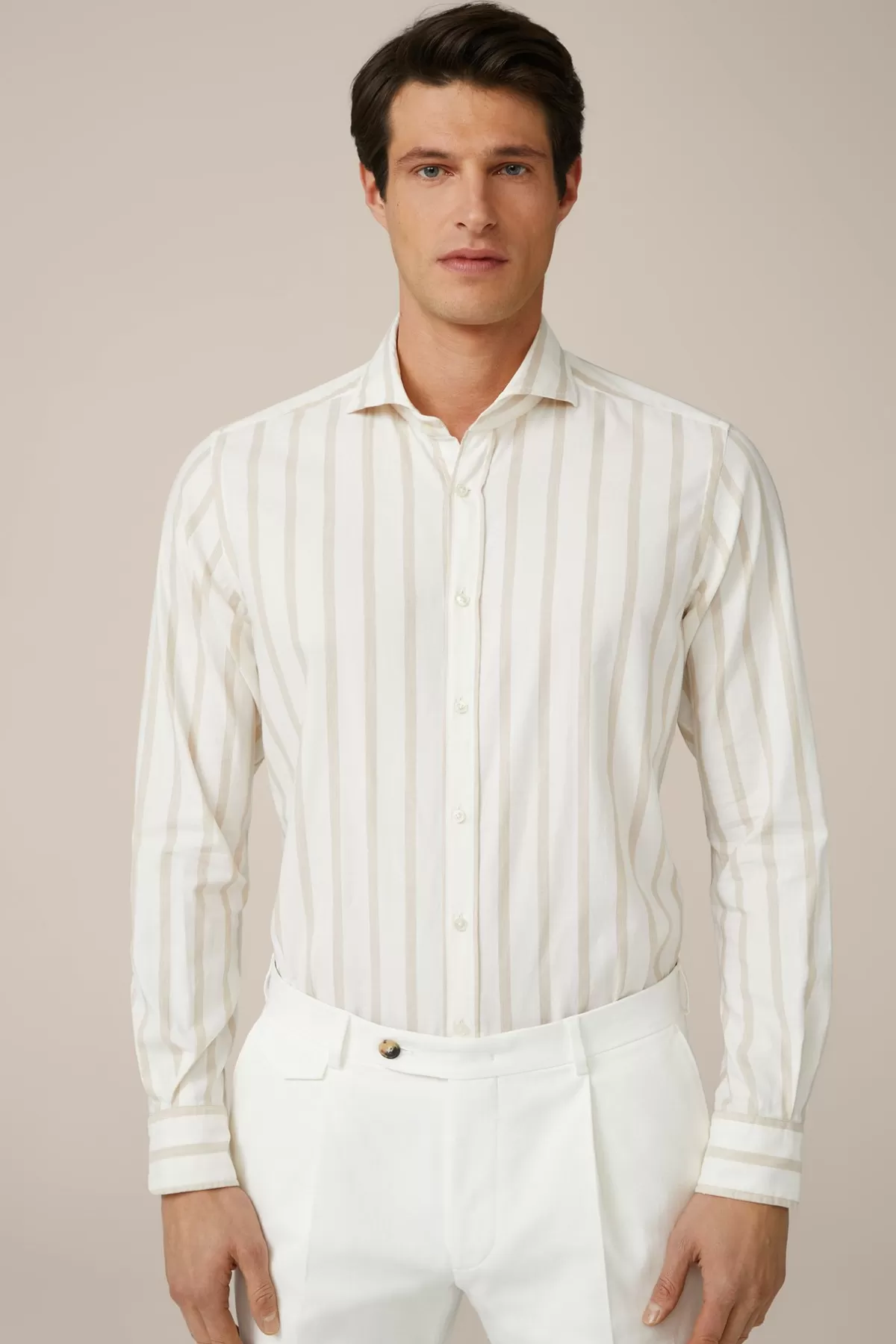Cheap Baumwoll-Hemd Lano In Creme-Braun Gestreift Herren Hemden