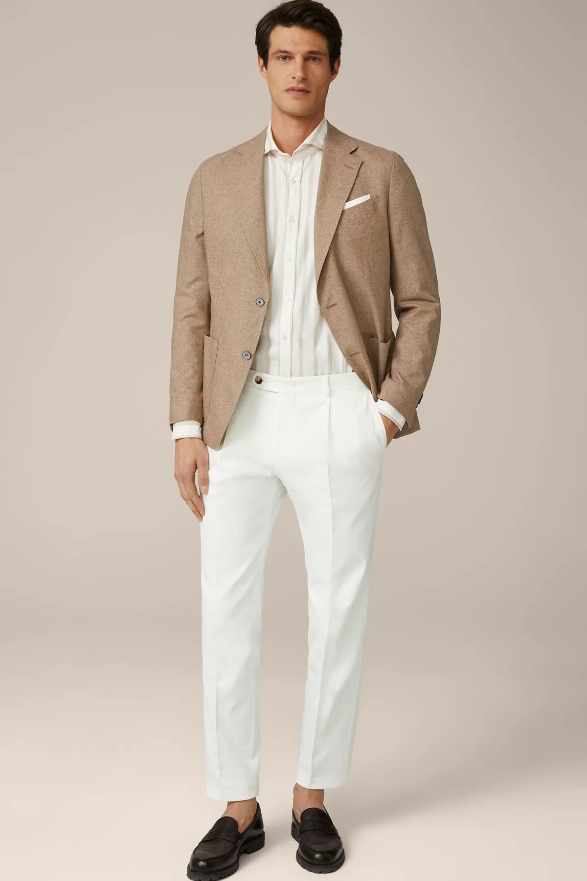 Cheap Baumwoll-Hemd Lano In Creme-Braun Gestreift Herren Hemden