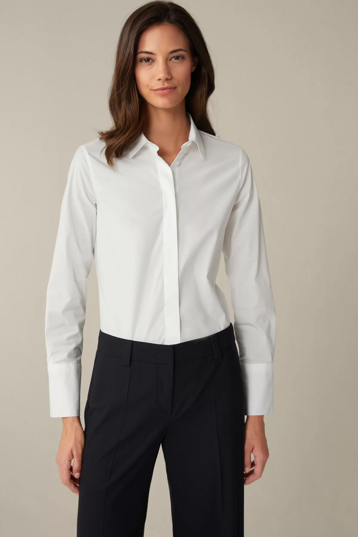 Online Baumwollstretch-Bluse Mit Hemdkragen In Damen Blusen & Tops