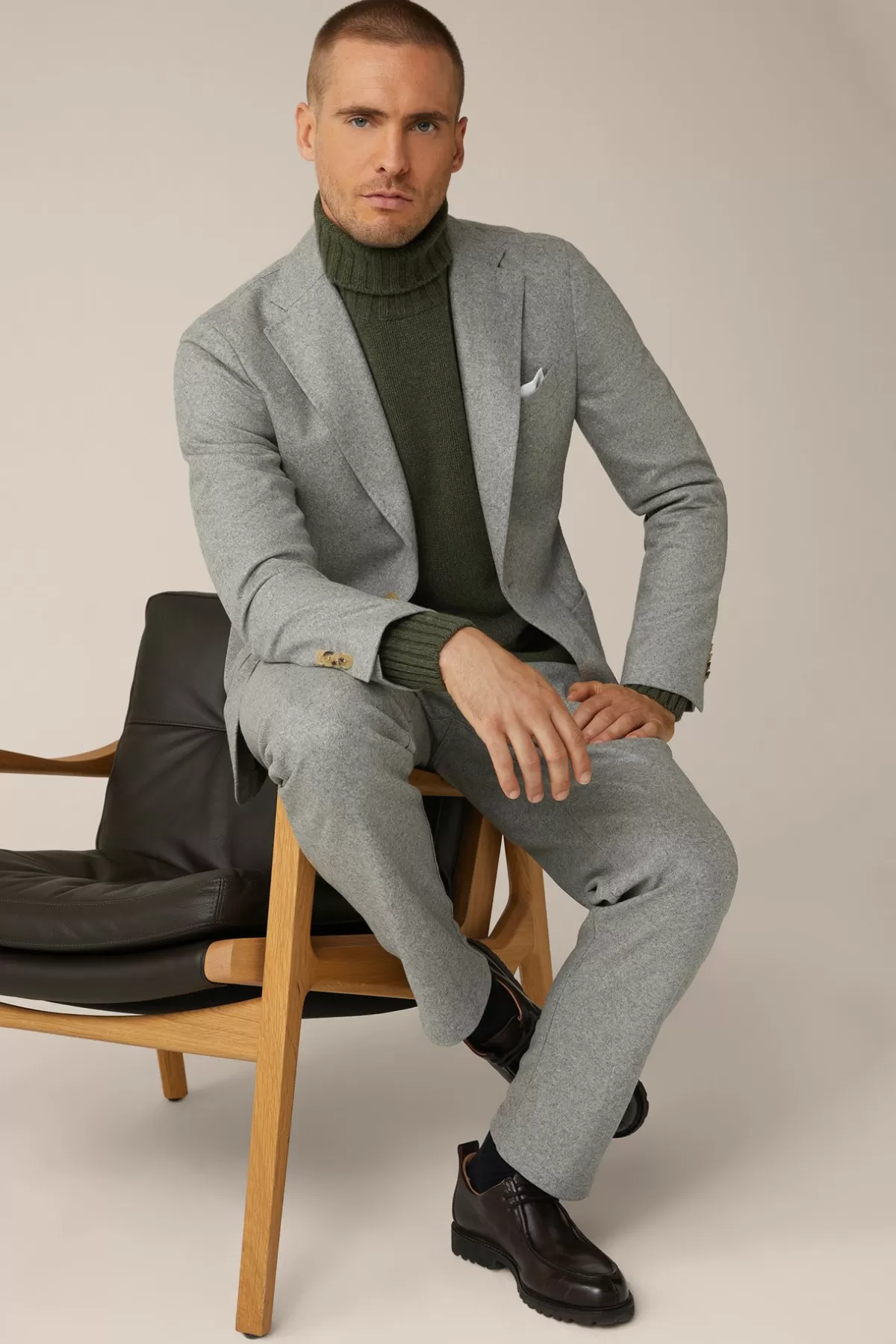 Hot Cashmere-Baukasten-Hose Floro Mit Bundfalte In Grau Meliert Herren Hosen & Jeans