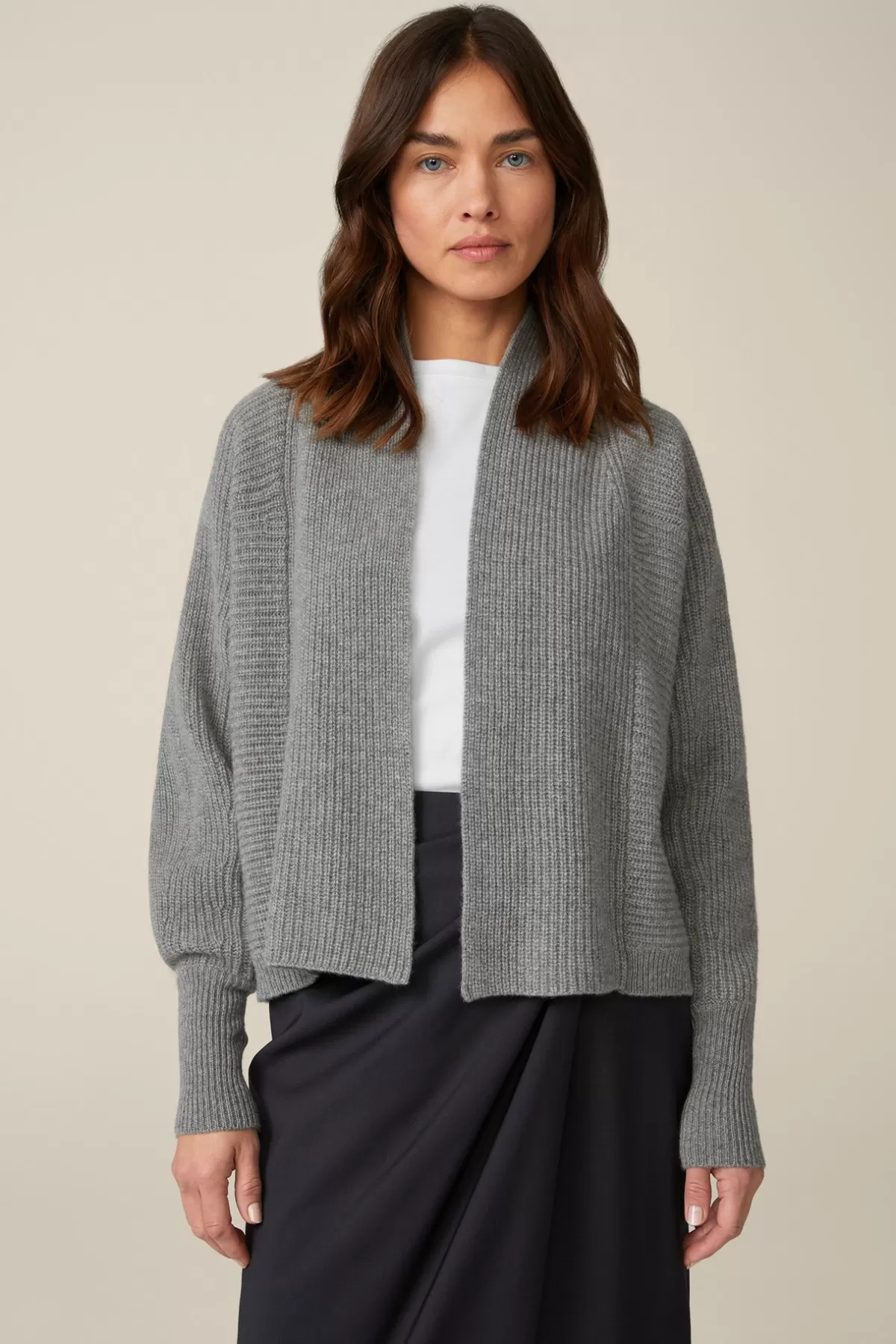 Fashion Cashmere-Cardigan In Grau Melange Damen 100% Cashmere