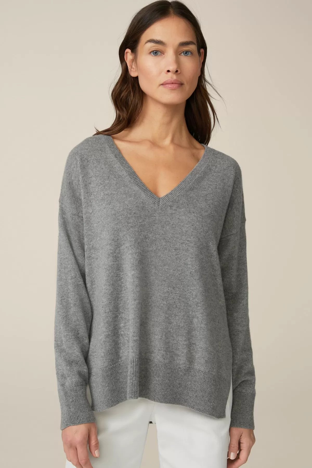 Outlet Cashmere-Pullover In Grau Melange Damen 100% Cashmere