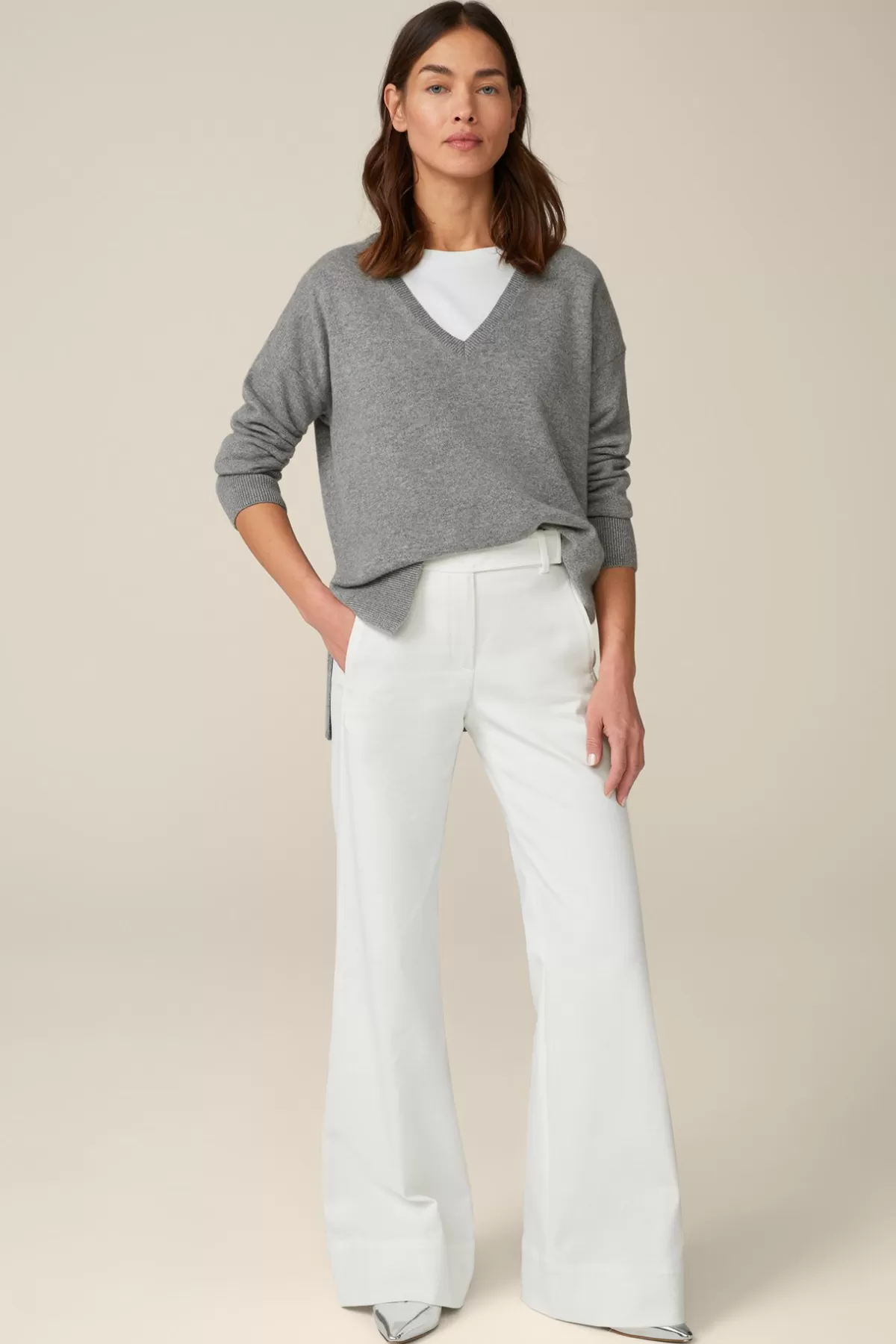 Outlet Cashmere-Pullover In Grau Melange Damen 100% Cashmere