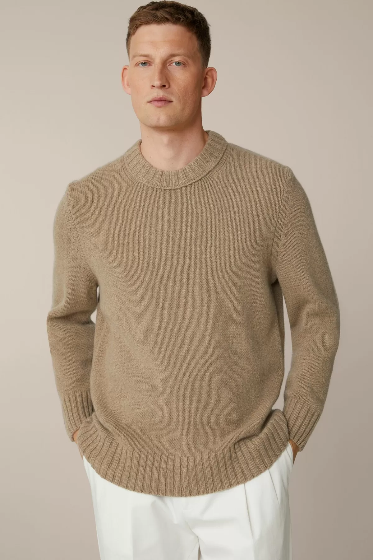 Discount Cashmere-Strick-Rundhals-Pullover Ecosio In Beige Herren 100% Cashmere