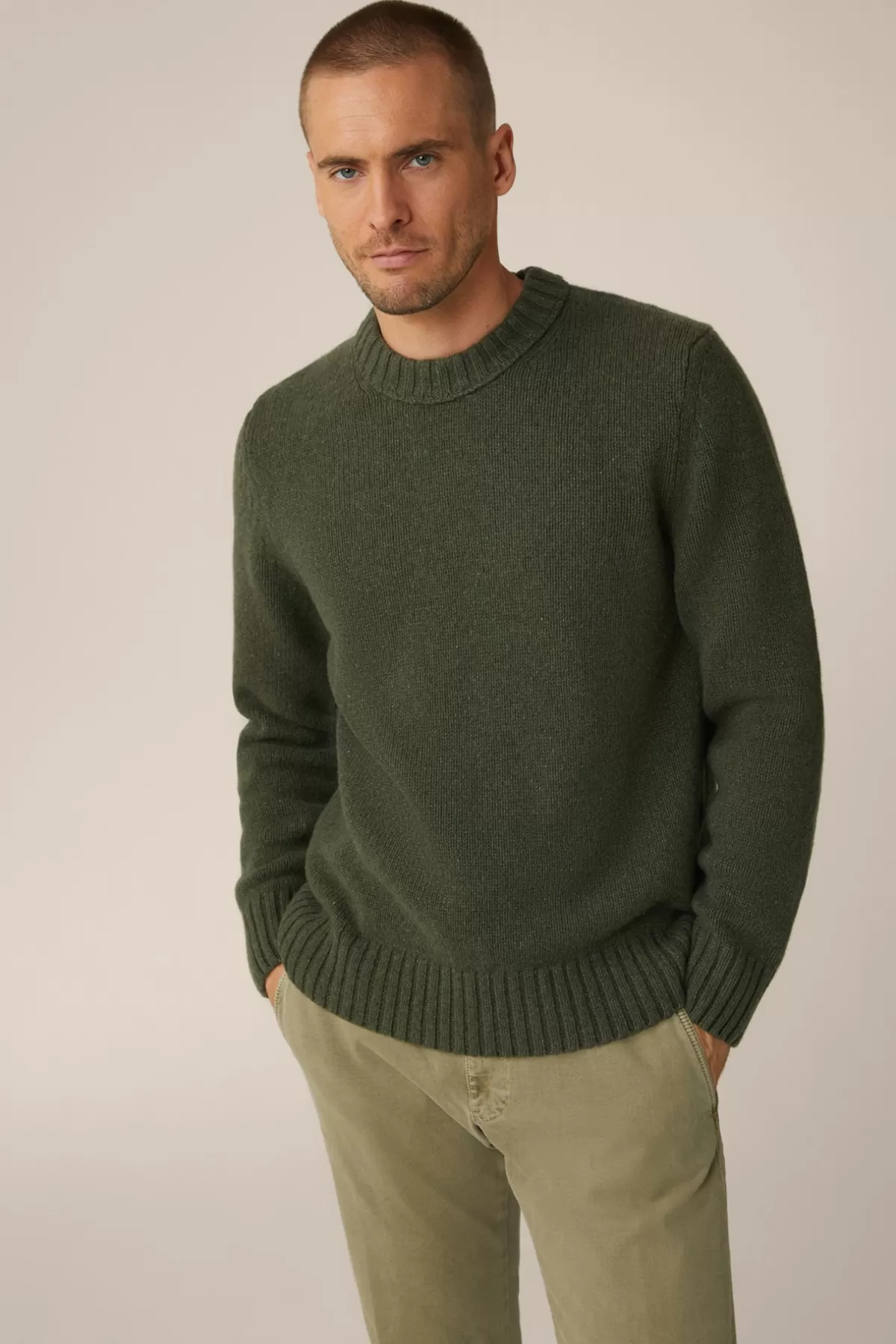 Sale Cashmere-Strick-Rundhals-Pullover Ecosio In Olive Herren 100% Cashmere