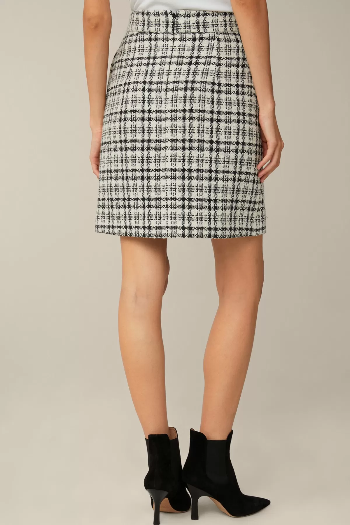 Fashion Cotton-Wool-Blend-Boucle-Rock In Weis-Schwarz Kariert Damen Röcke