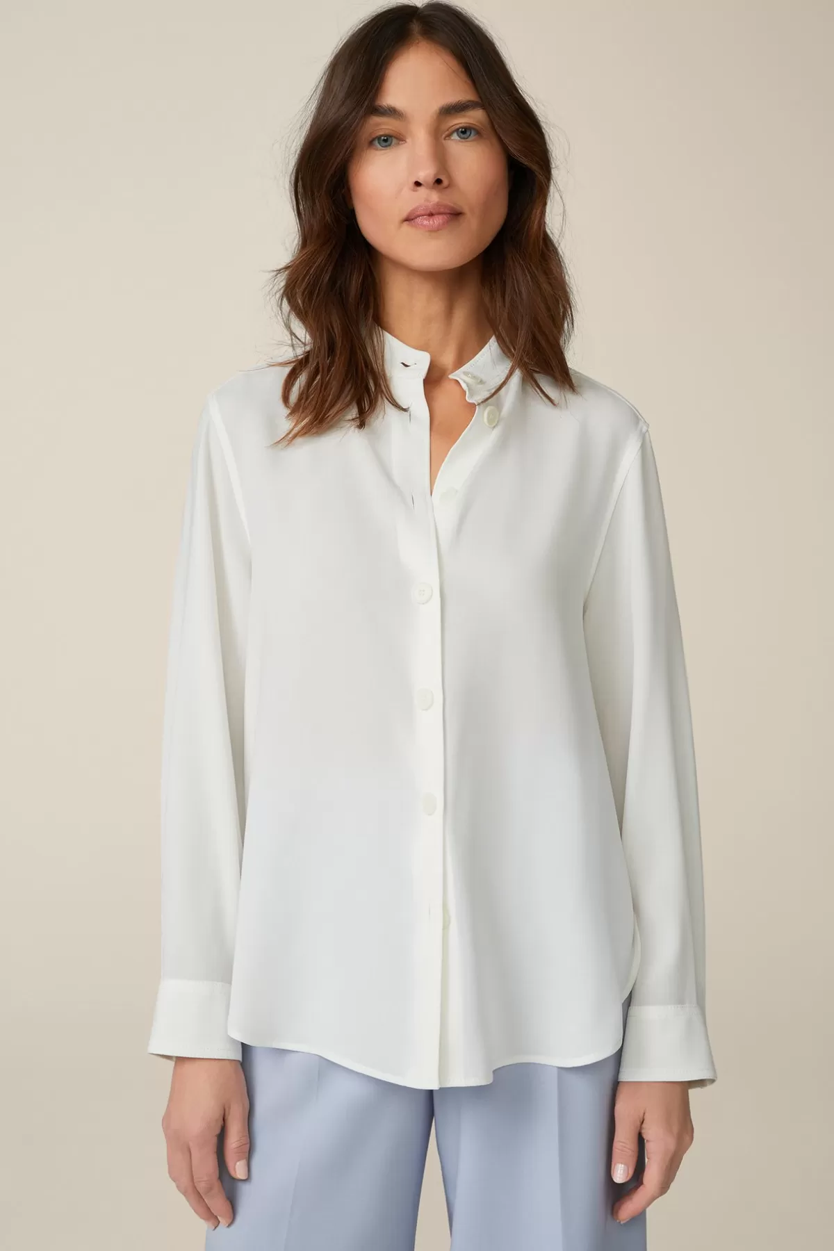 Cheap Crepe-Hemdbluse Mit Stehkragen In Damen Blusen & Tops