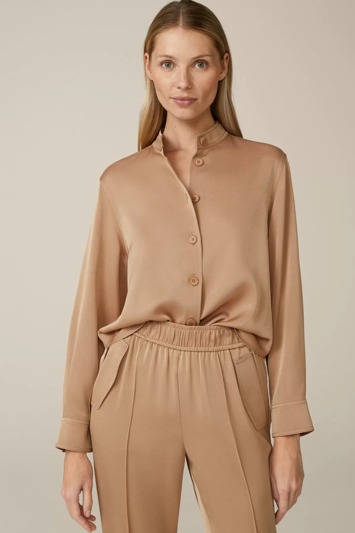 Flash Sale Crepe-Hemdbluse Mit Stehkragen In Damen Blusen & Tops