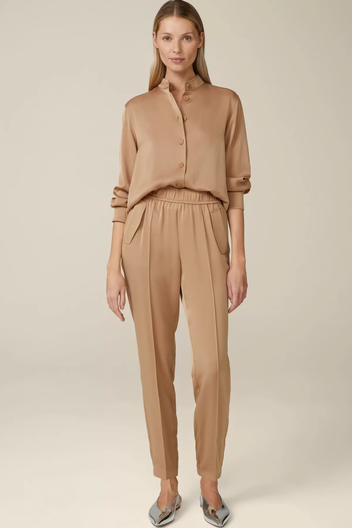 Flash Sale Crepe-Hemdbluse Mit Stehkragen In Damen Blusen & Tops