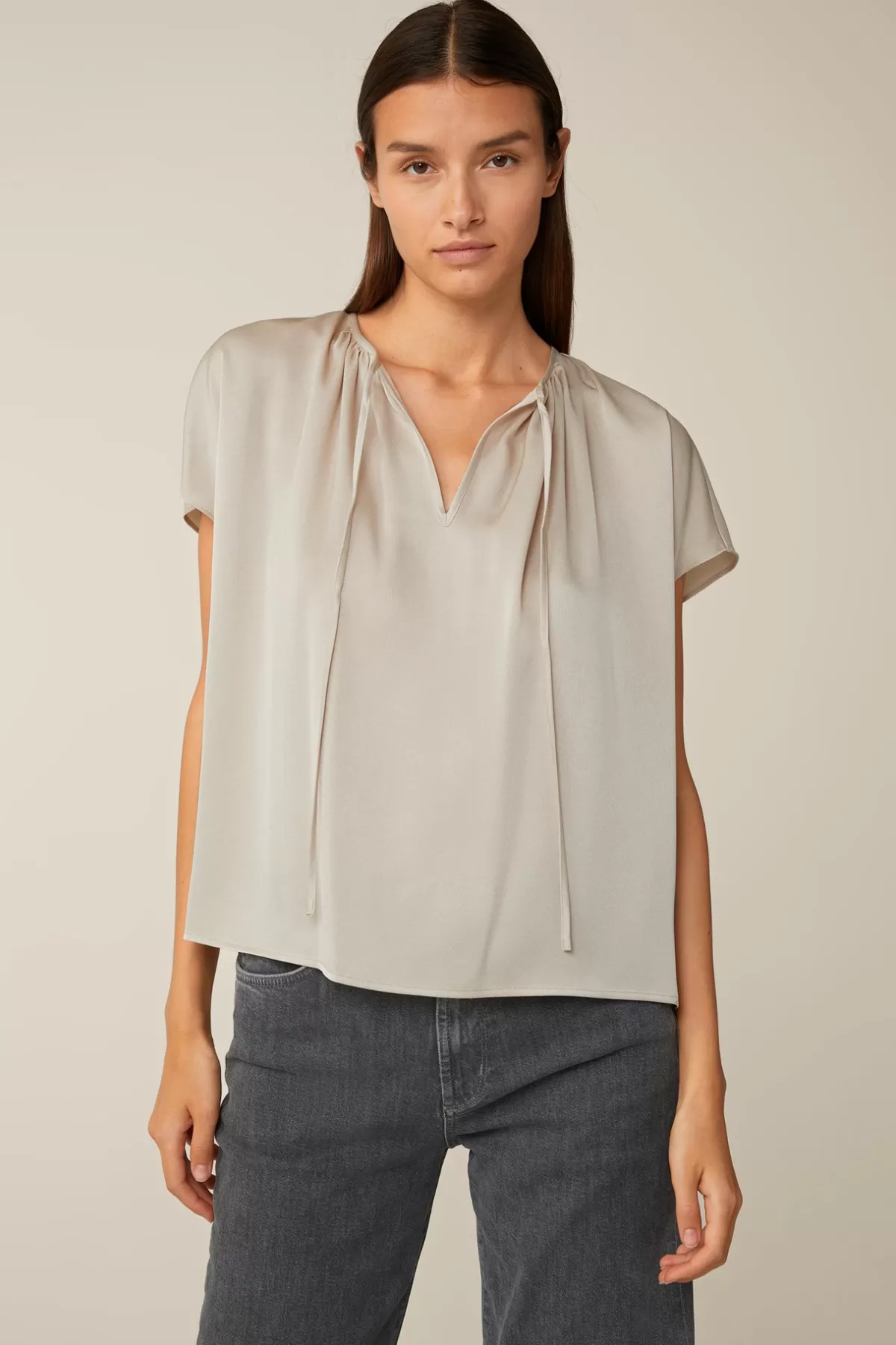 Cheap Crepe-Kurzarm-Bluse In Damen Blusen & Tops