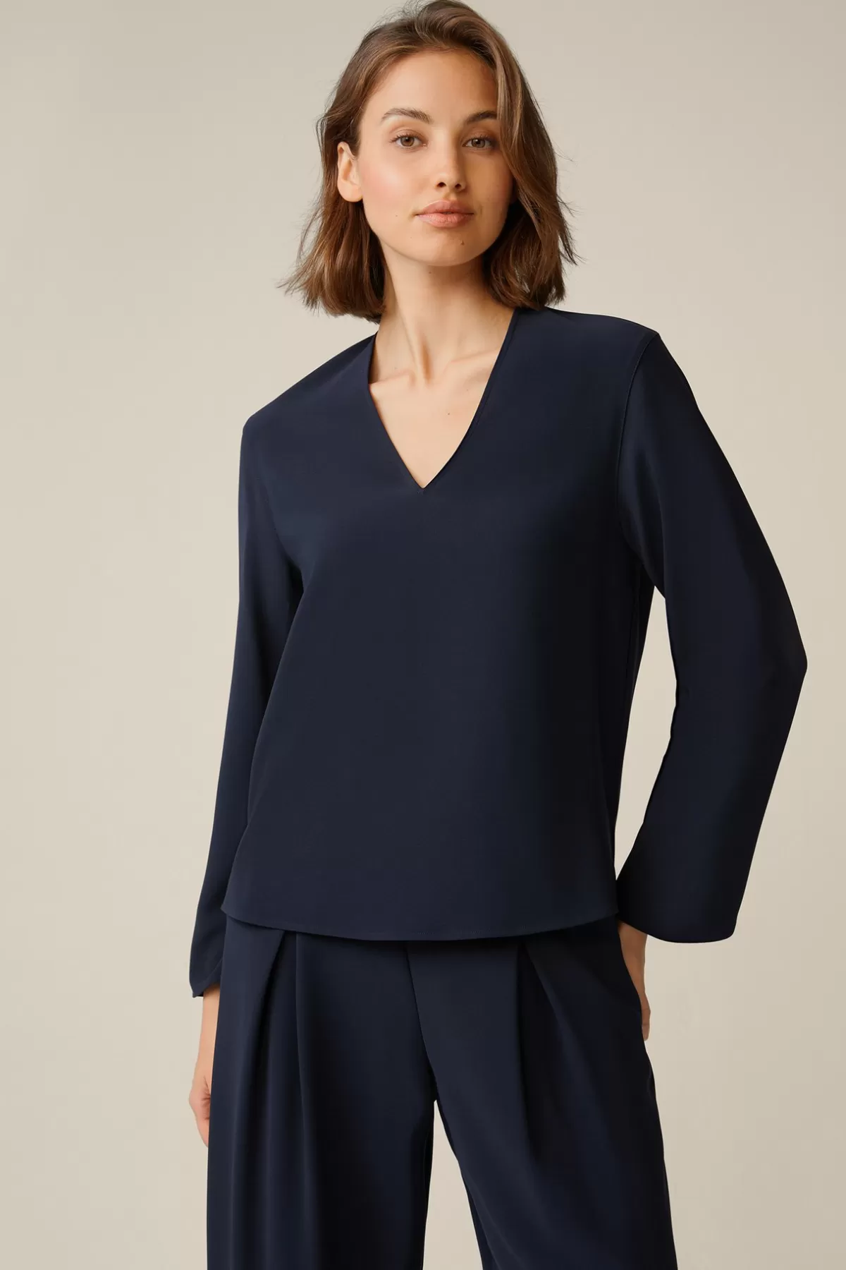 Cheap Crepe-Langarm-Bluse In Damen Blusen & Tops