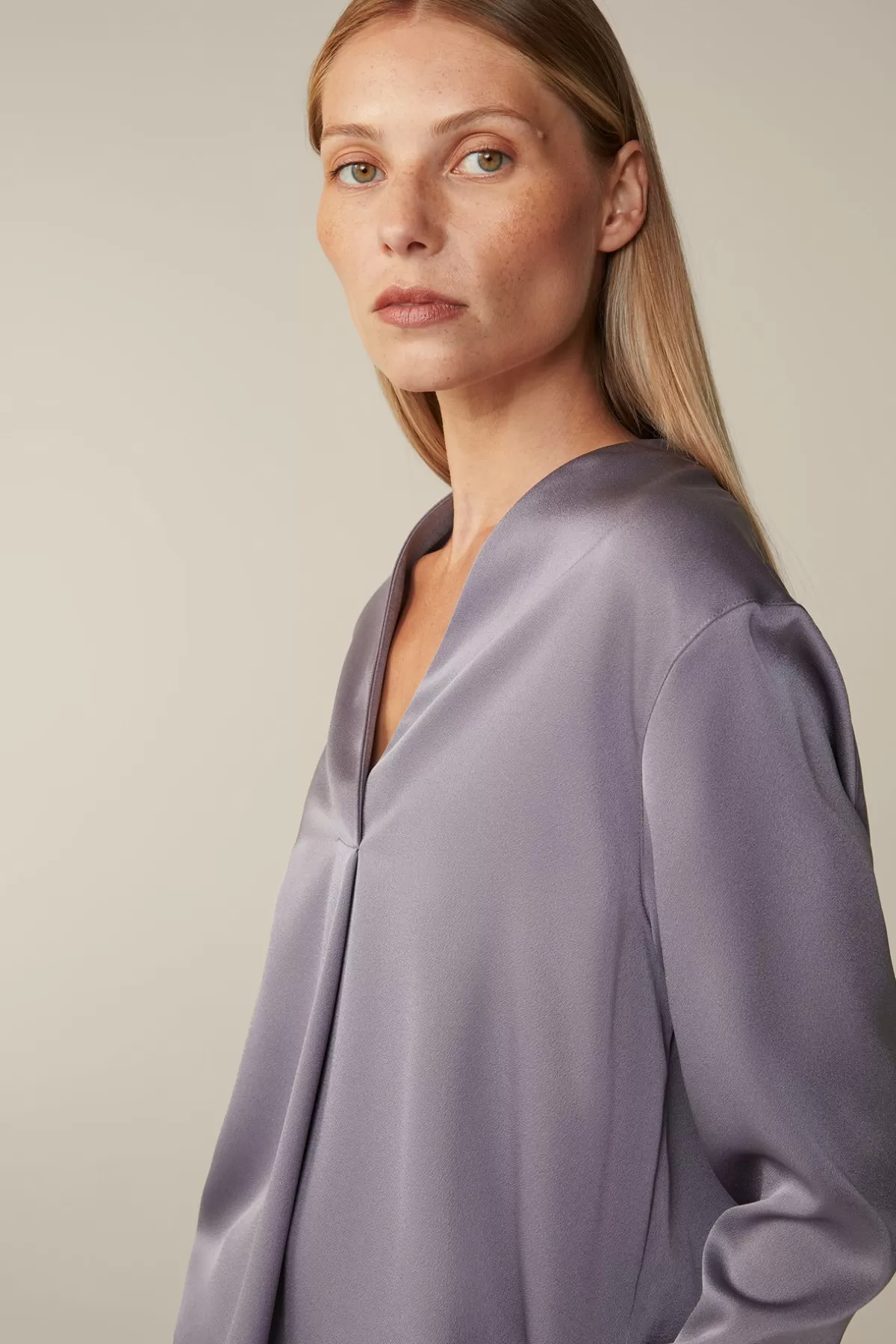 New Crepe-Langarm-Bluse In Damen Blusen & Tops