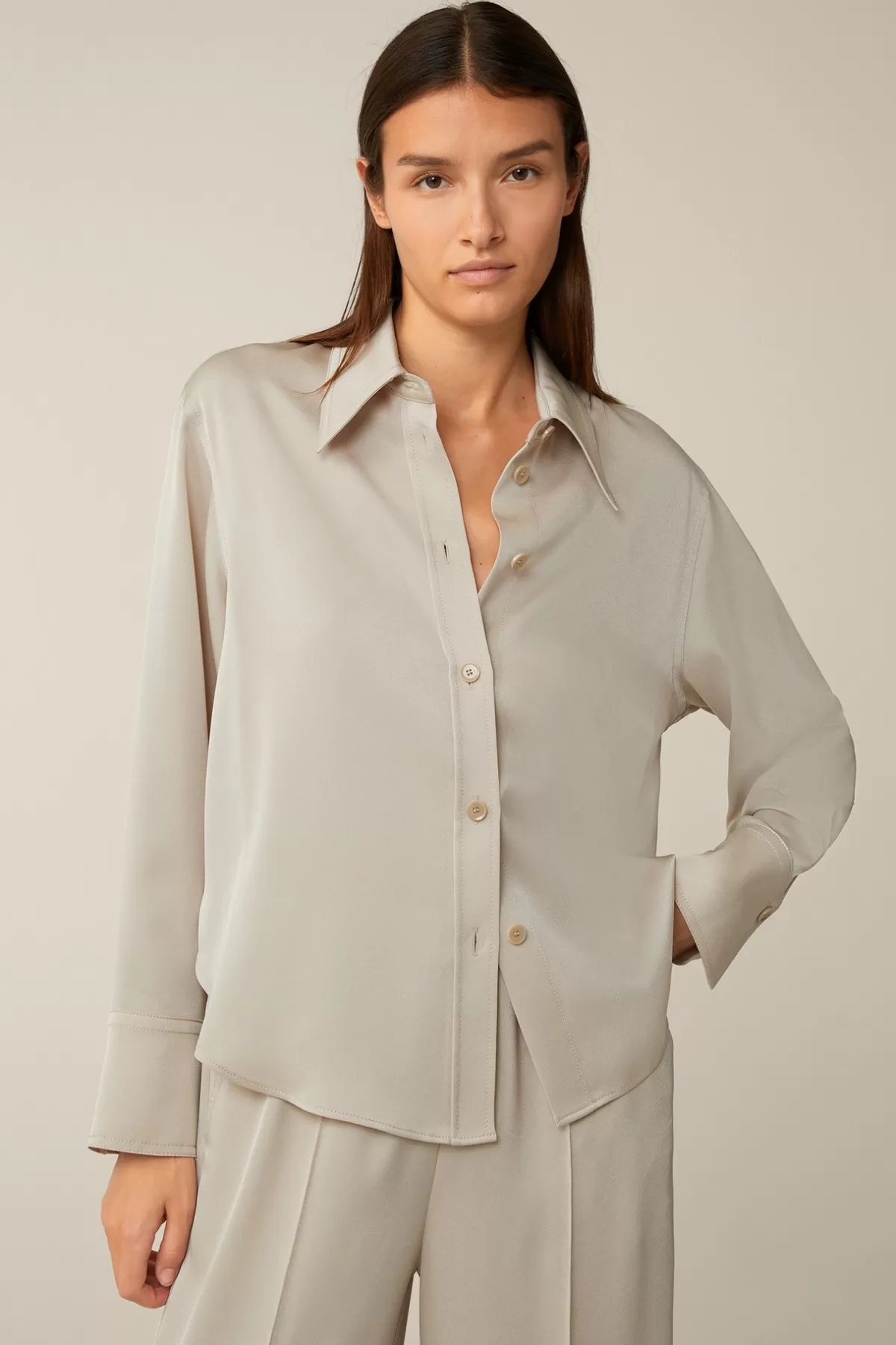Best Sale Crepe-Langarm-Hemd-Bluse In Damen Blusen & Tops