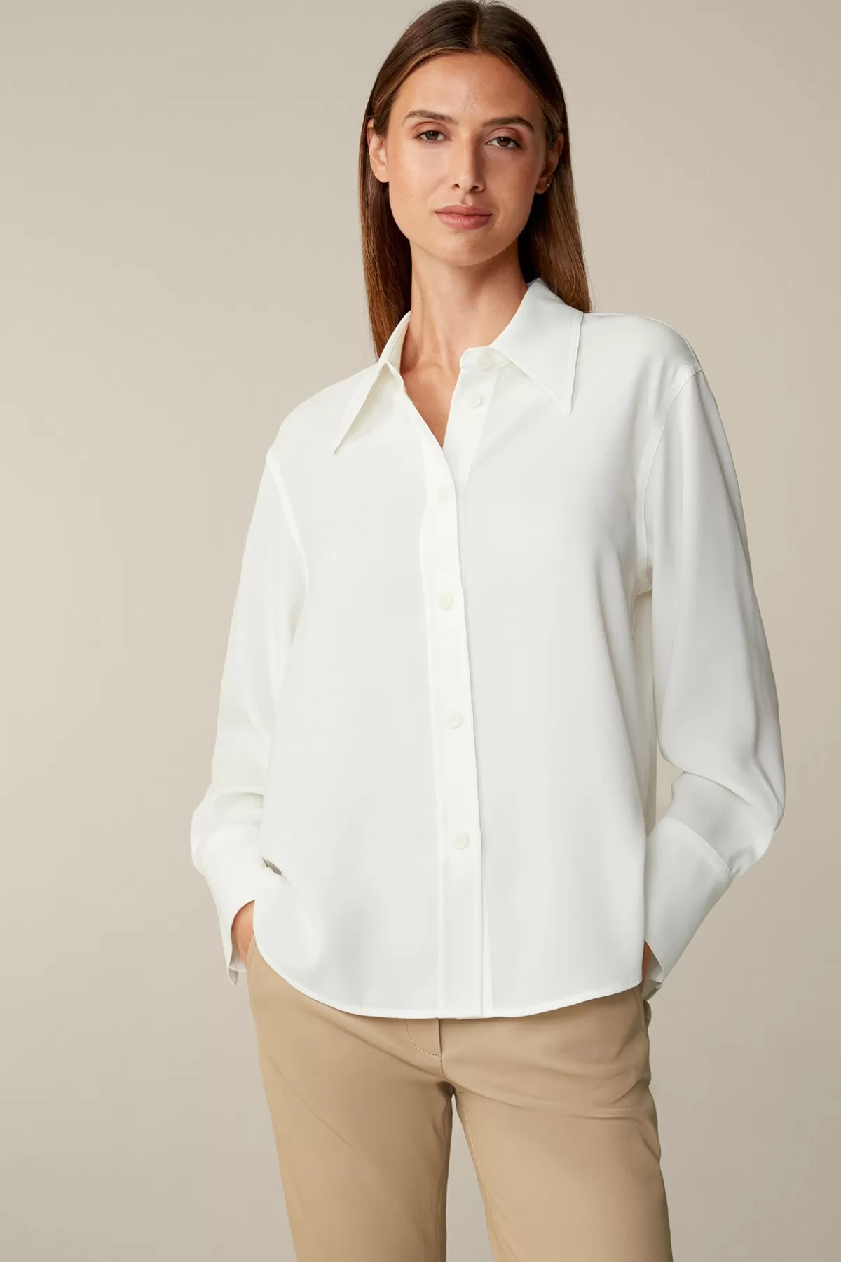 Sale Crepe-Langarm-Hemd-Bluse In Damen Blusen & Tops