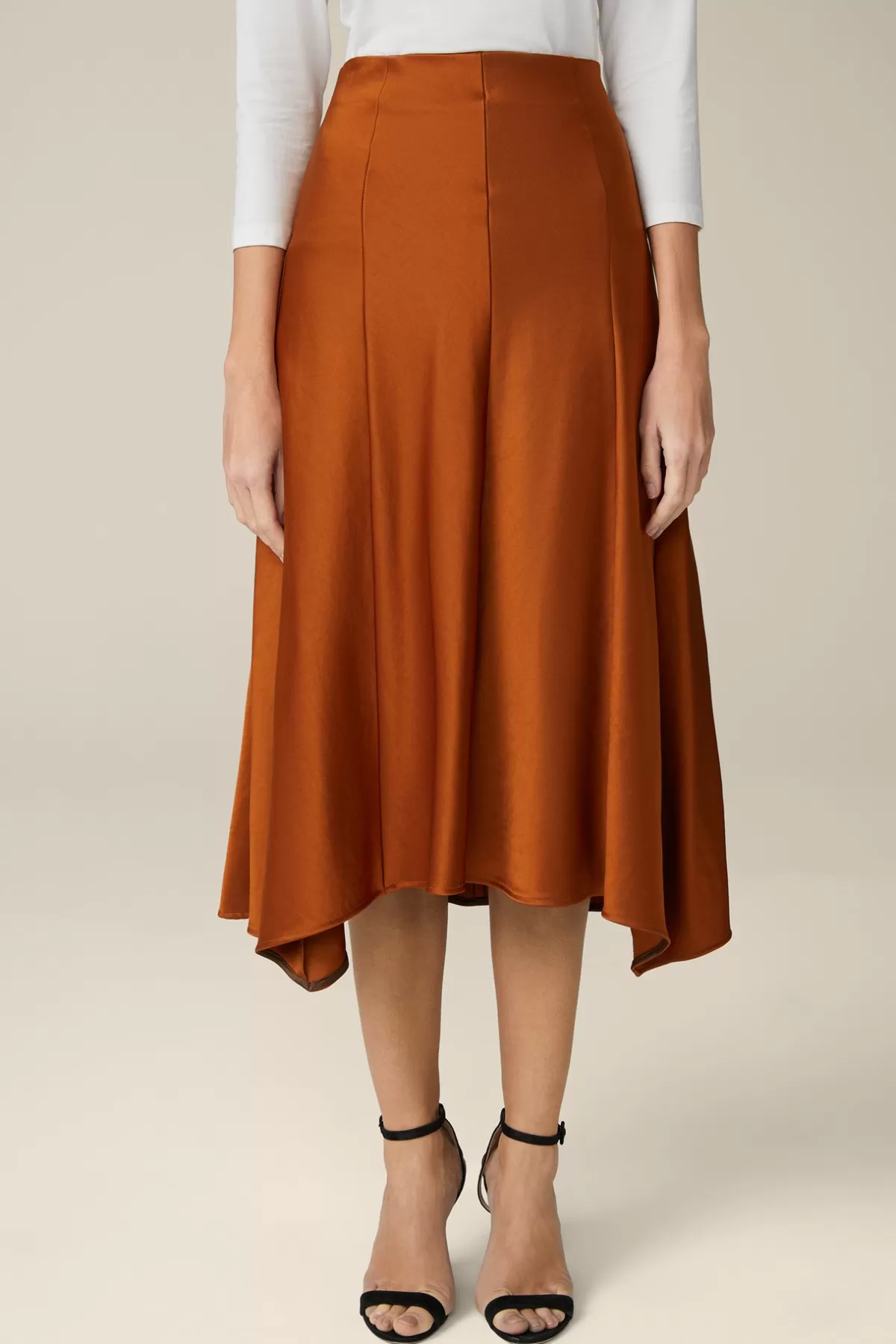 Best Sale Duchesse-Satin-Rock In Midi-Lange In Kupfer Damen Röcke