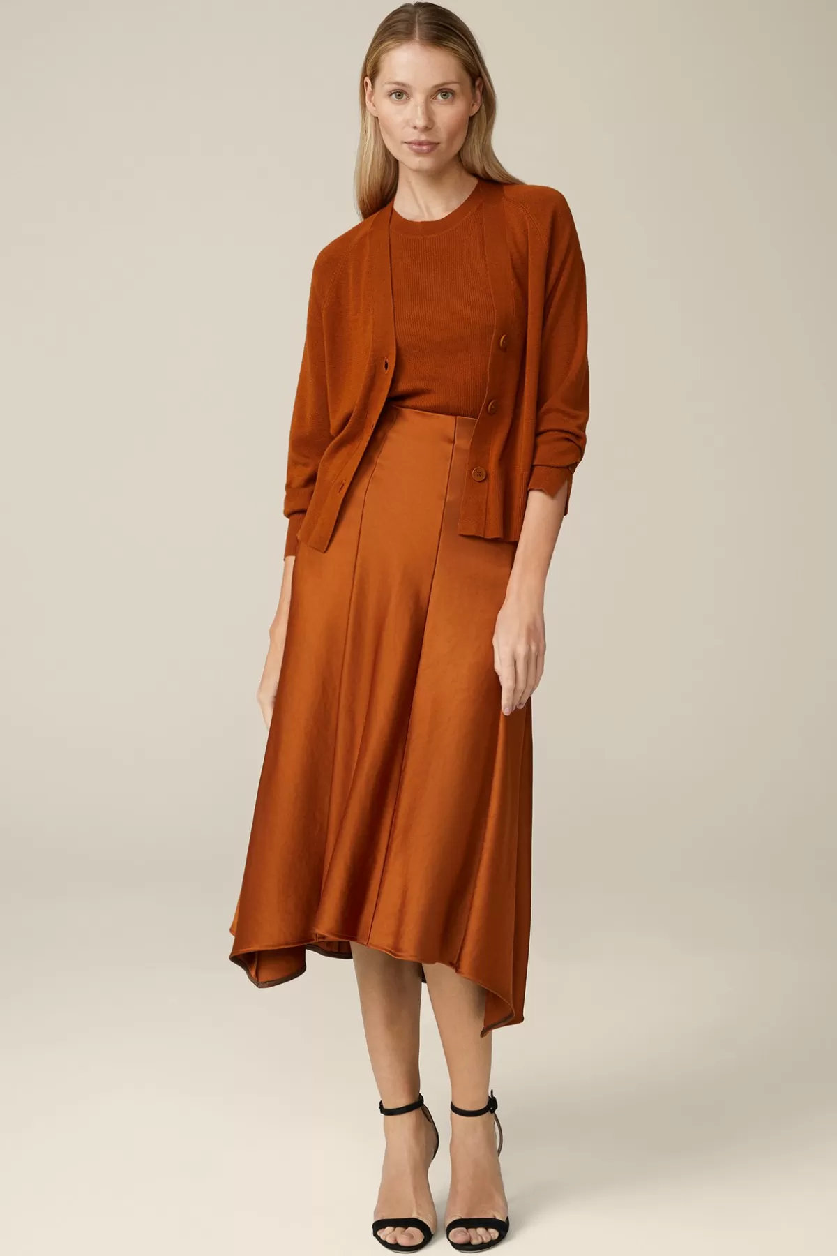 Best Sale Duchesse-Satin-Rock In Midi-Lange In Kupfer Damen Röcke
