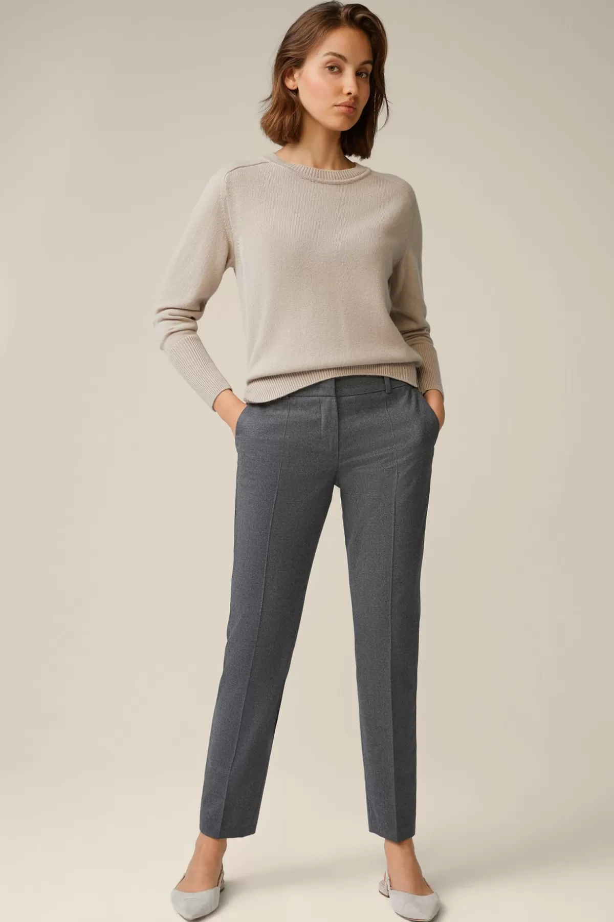 Outlet Flanell-Anzug-Hose In Grau Damen Hosen & Jeans