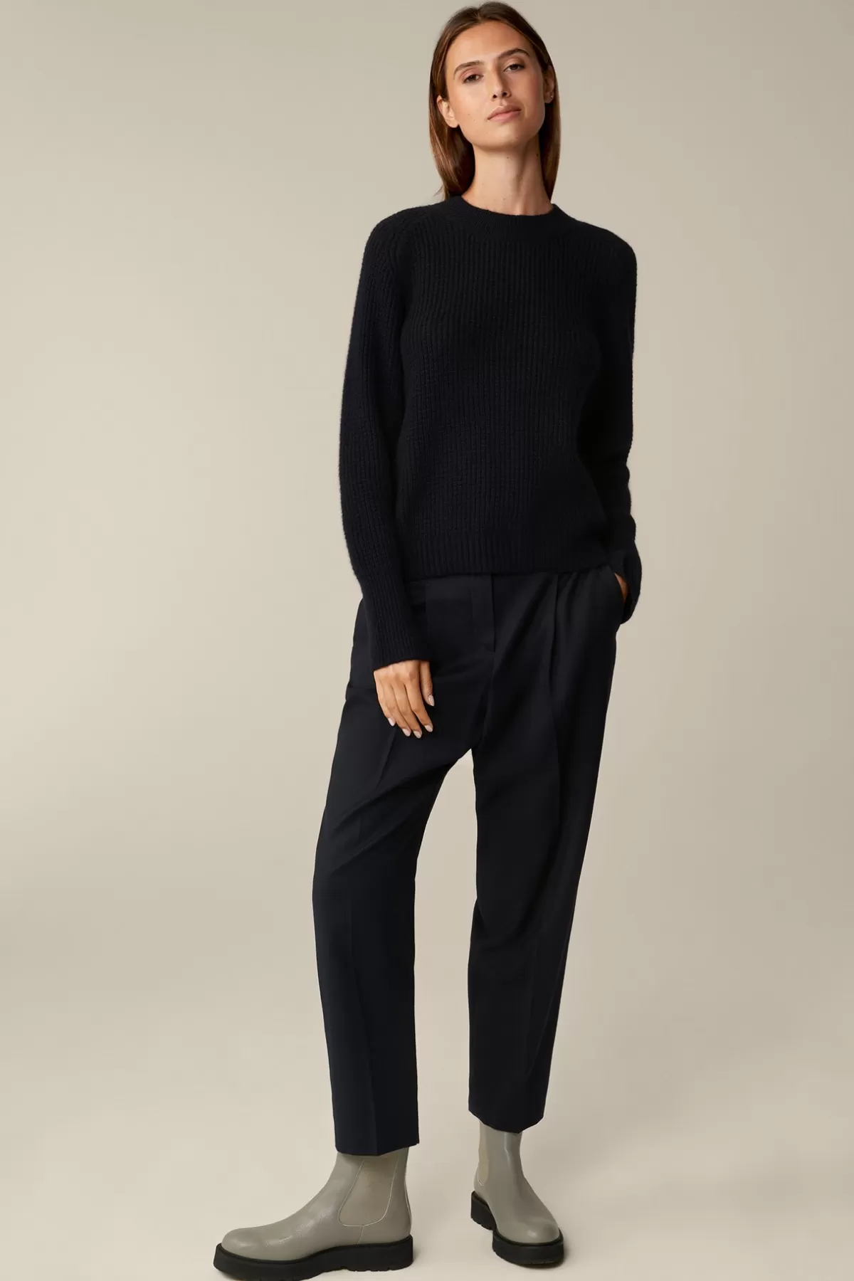 Store Flanell-Bundfalten-Hose, Verkurzt, In Damen Hosen & Jeans