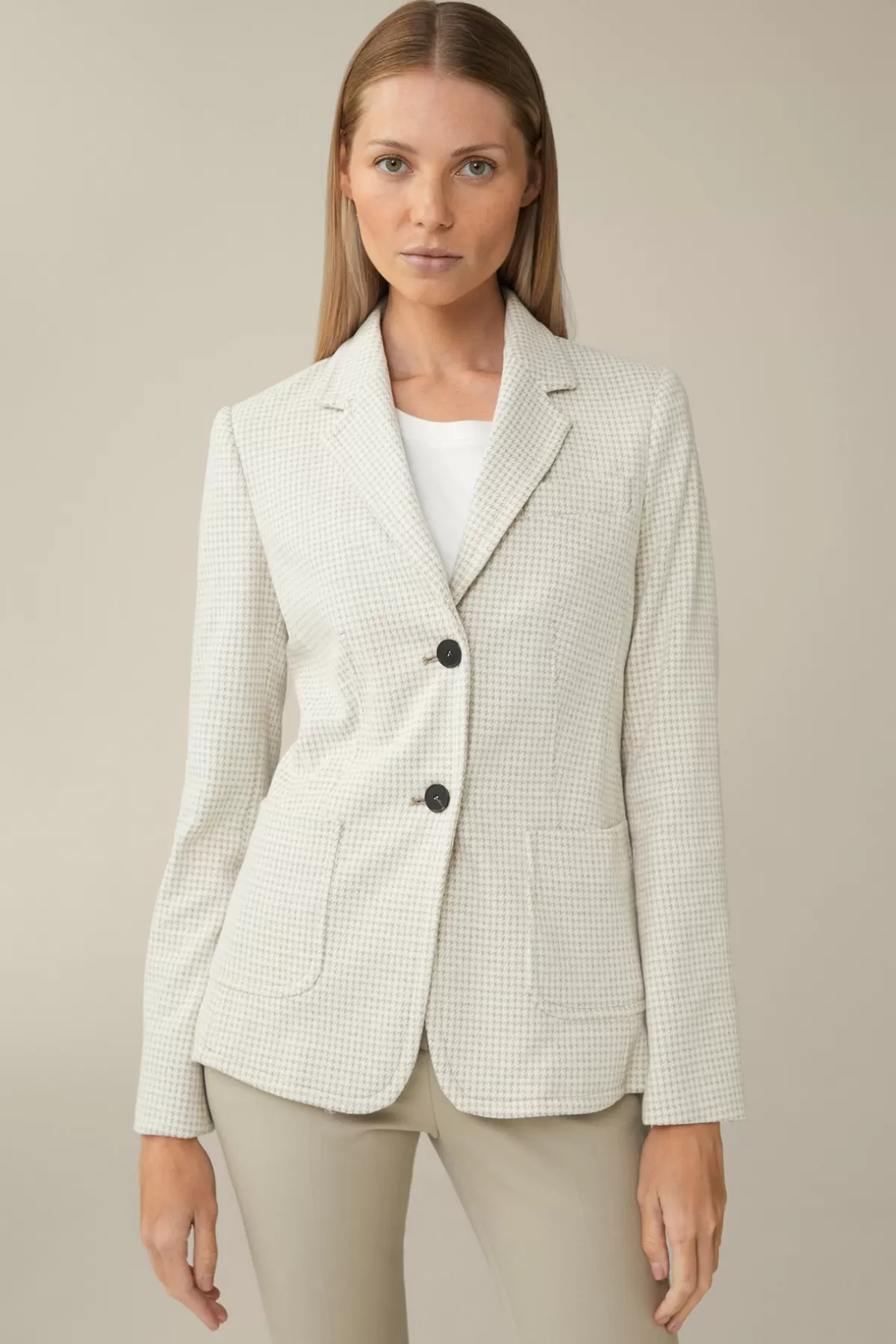 Discount Jersey-Blazer In Beige-Ecru Gemustert Damen Blazer