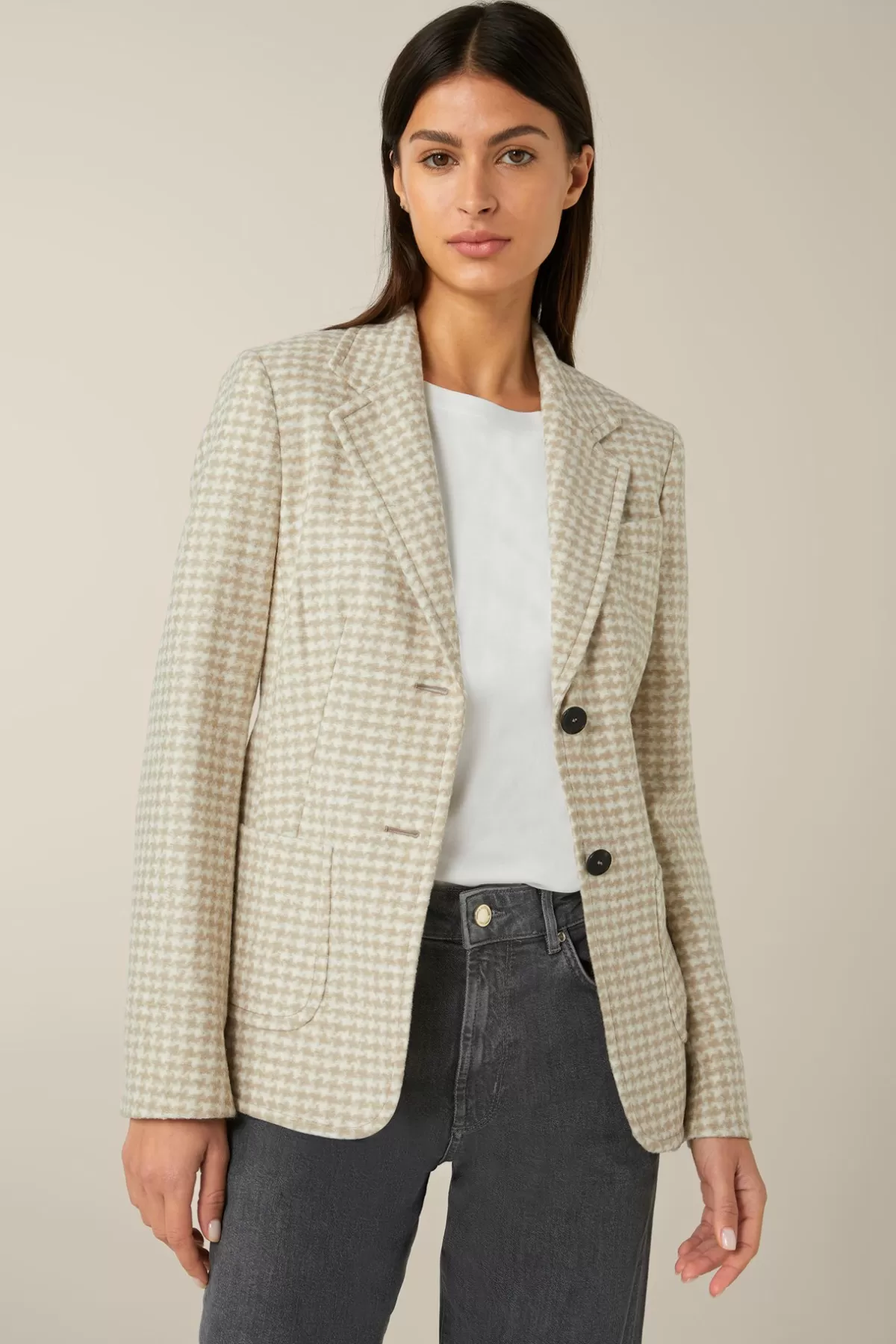New Jersey-Blazer In Beige-Ecru Gemustert Damen Blazer