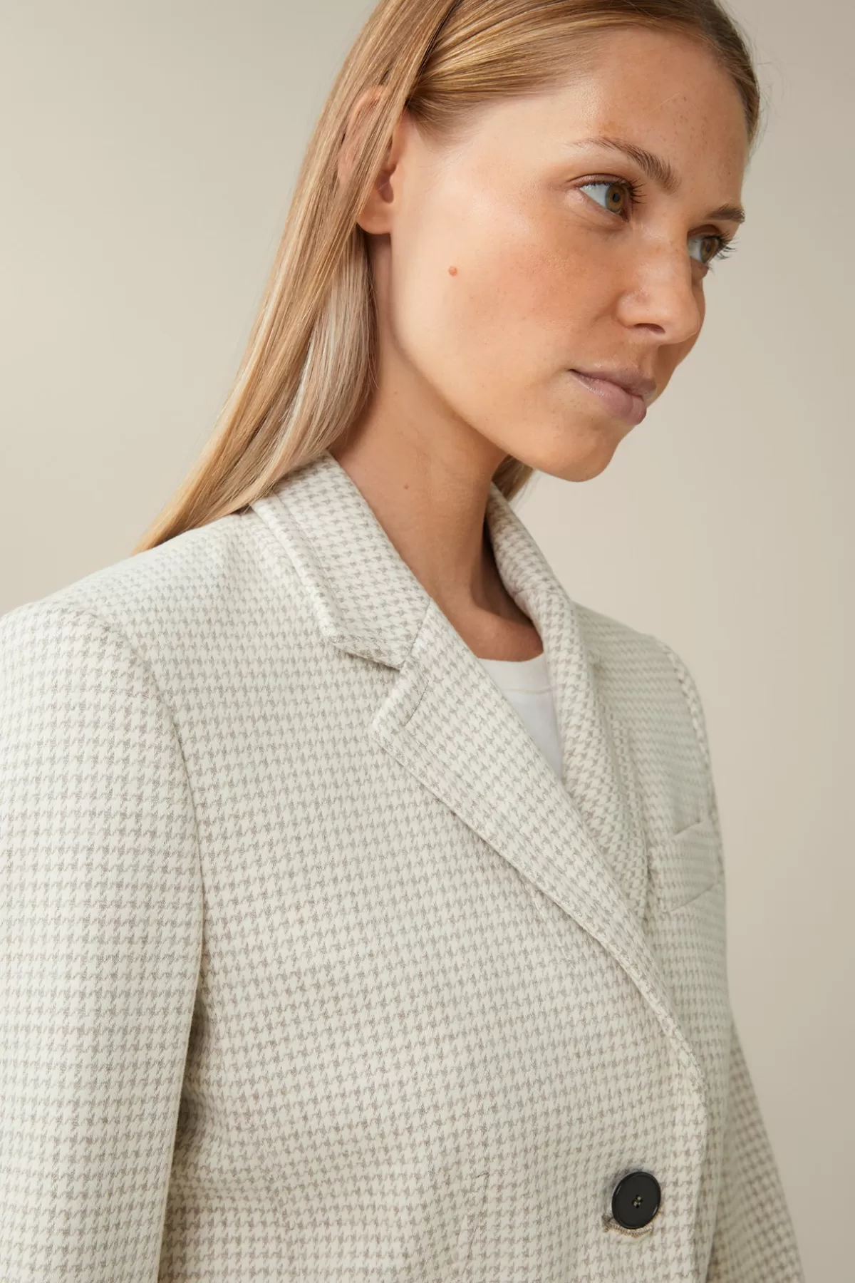 Discount Jersey-Blazer In Beige-Ecru Gemustert Damen Blazer