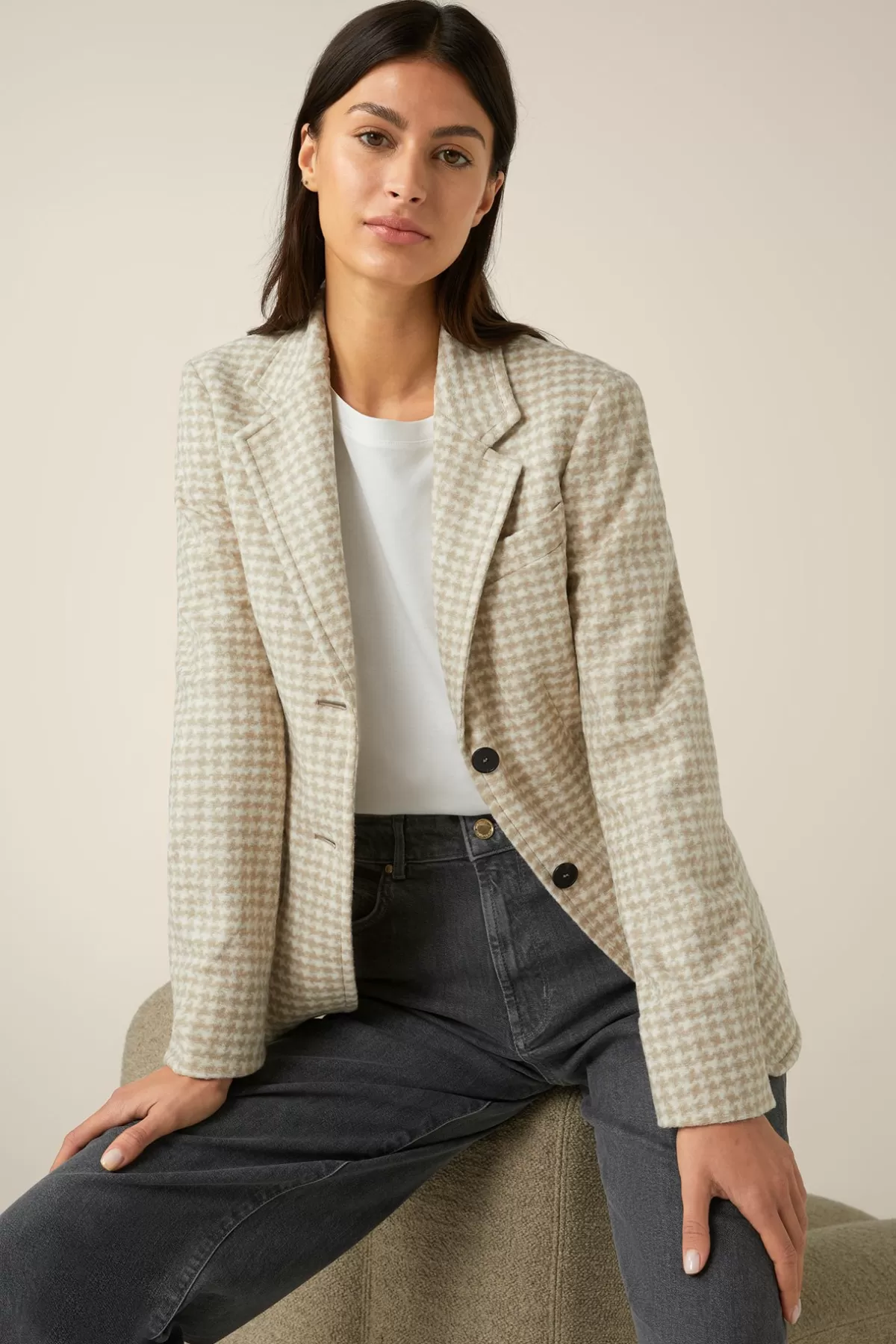 New Jersey-Blazer In Beige-Ecru Gemustert Damen Blazer