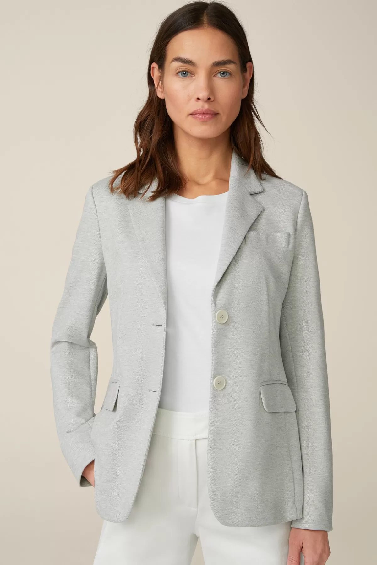 Cheap Jersey-Blazer In Hell Ecru Gemustert Damen Blazer