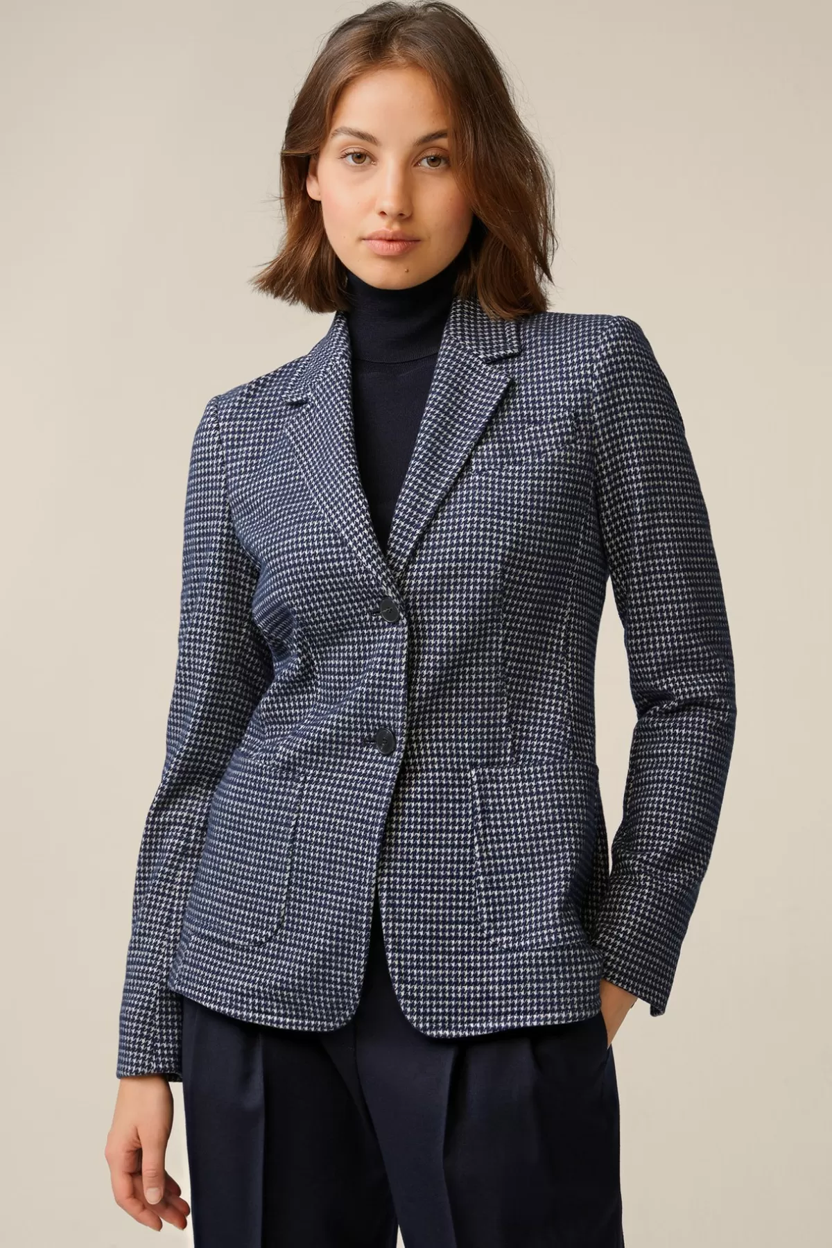 Discount Jersey-Blazer In Navy-Beige Gemustert Damen Blazer