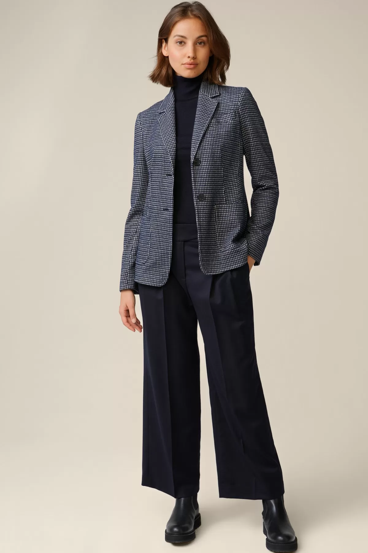 Discount Jersey-Blazer In Navy-Beige Gemustert Damen Blazer