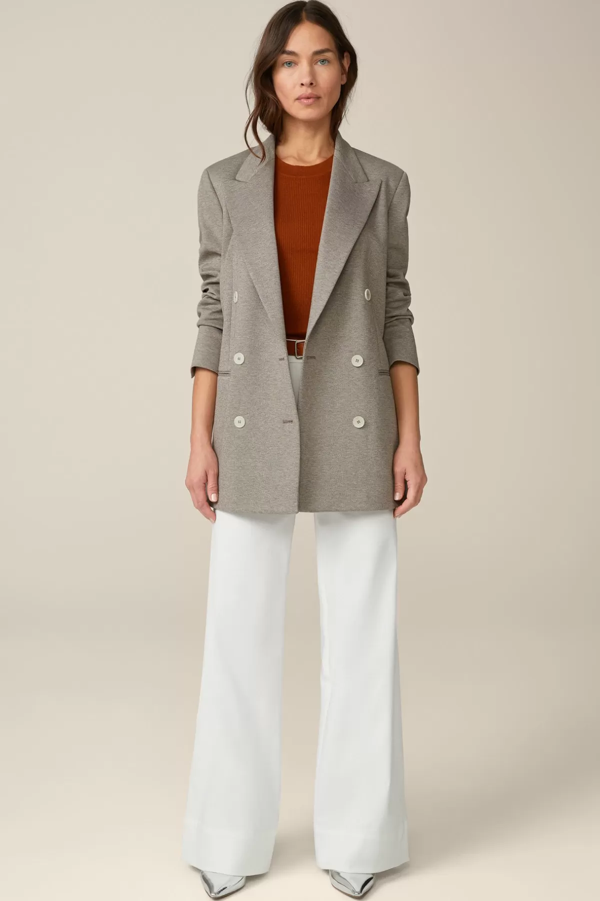 Best Jersey-Doppelreiher-Longblazer In Ecru Gemustert Damen Blazer