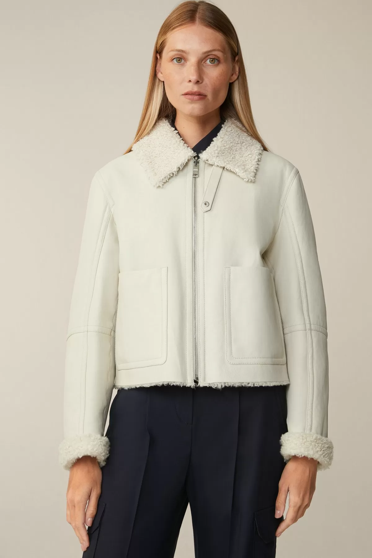 Online Lammfell-Wende-Biker-Jacke In Damen Leder