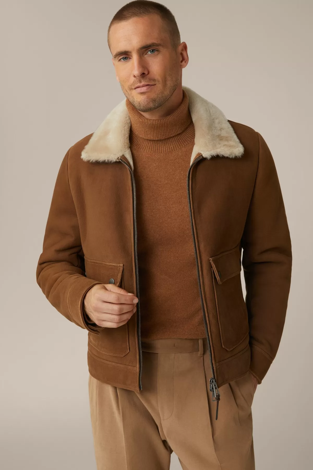 Clearance Lamm-Velours-Lederjacke Rapallo Mit Hemdkragen In Herren Jacken & Mäntel