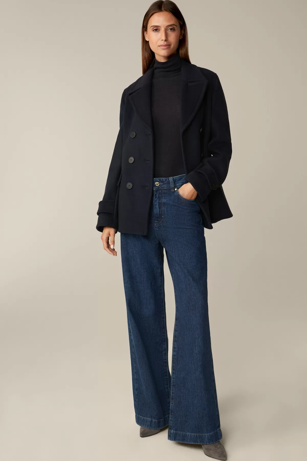 Clearance Lyocell-Wool-Rollkragen-Pullover In Dunkelblau Damen T-Shirts & Sweats