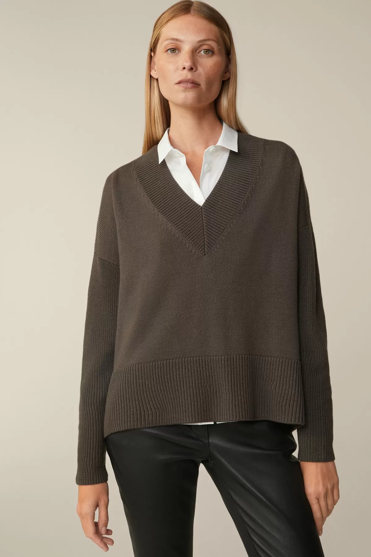 Fashion Merino-Strick-Pullover Mit V-Ausschnitt In Damen 100% Merino