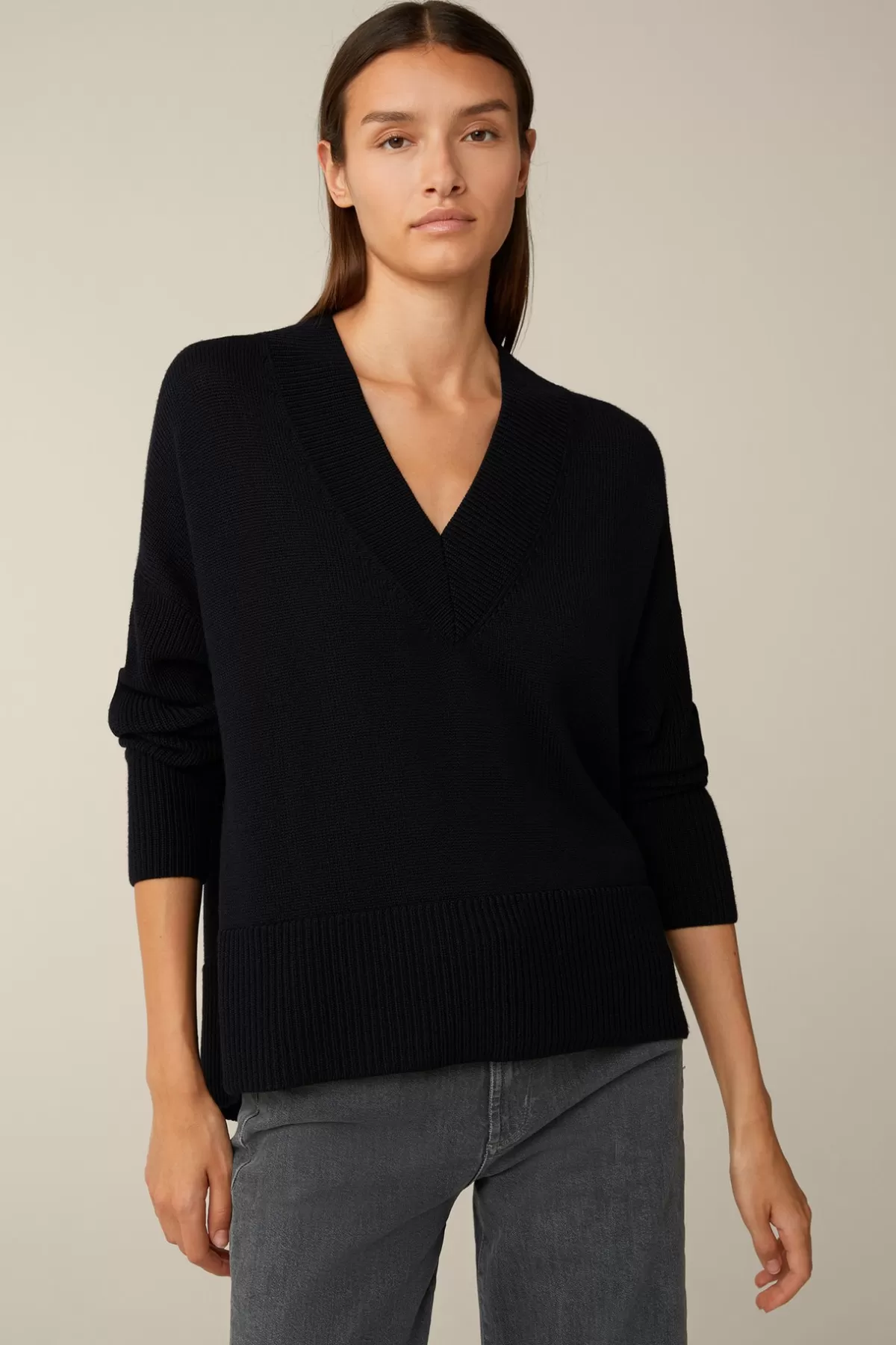 Outlet Merino-Strick-Pullover Mit V-Ausschnitt In Damen 100% Merino