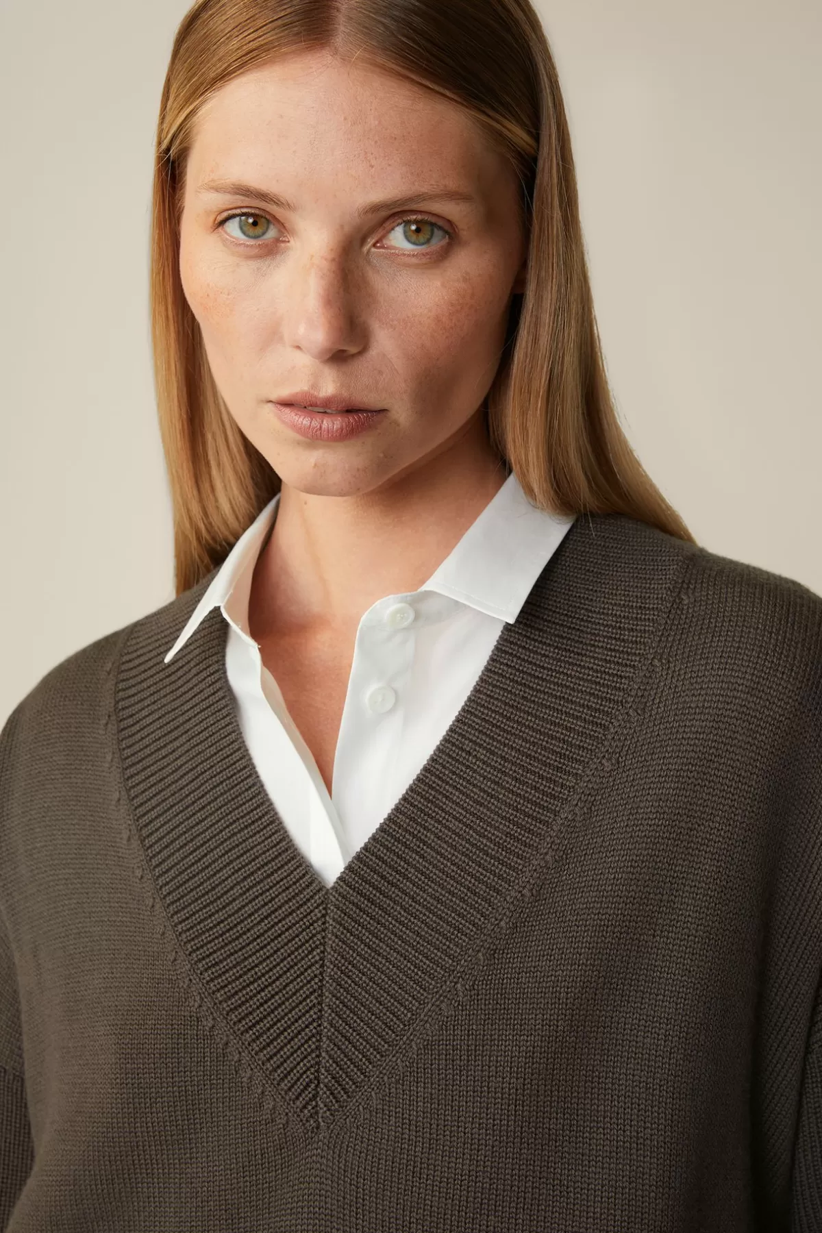 Fashion Merino-Strick-Pullover Mit V-Ausschnitt In Damen 100% Merino