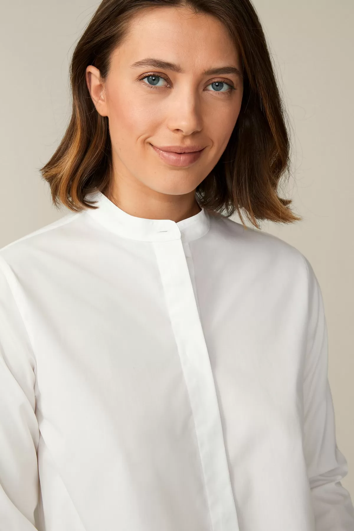 New Popeline-Baumwoll-Bluse Mit Stehkragen In Damen Blusen & Tops