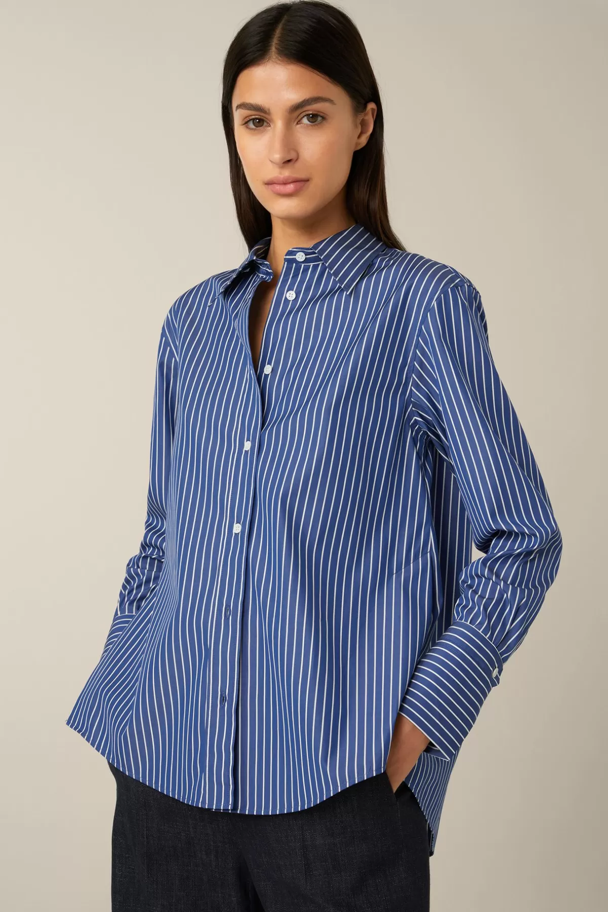 Cheap Popeline-Baumwoll-Streifen-Hemd-Bluse In Damen Blusen & Tops