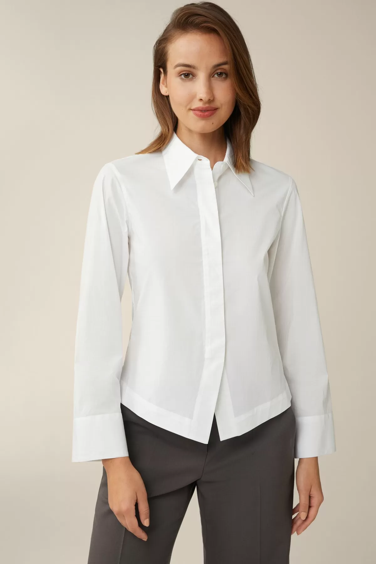 Flash Sale Popeline-Baumwollstretch-Hemdbluse In Damen Blusen & Tops