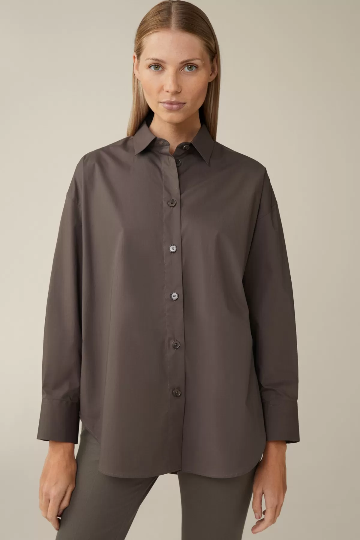 Online Popeline-Baumwollstretch-Hemdbluse, Oversized, In Damen Blusen & Tops
