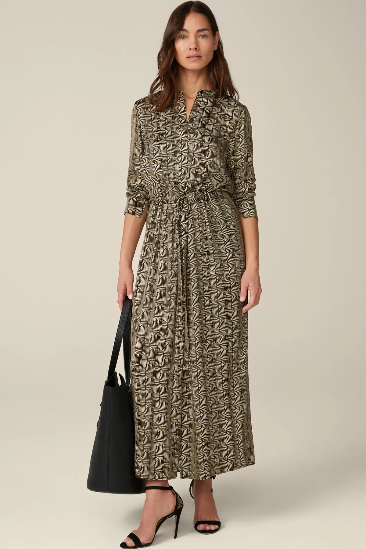Online Print-Hemdblusen-Kleid Aus Viskose In Schwarz-Beige Gemustert Damen Kleider & Overalls