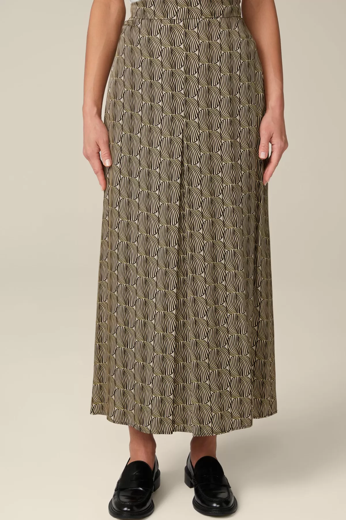 Outlet Print-Maxi-Rock Aus Viskose In Schwarz-Beige Gemustert Damen Röcke