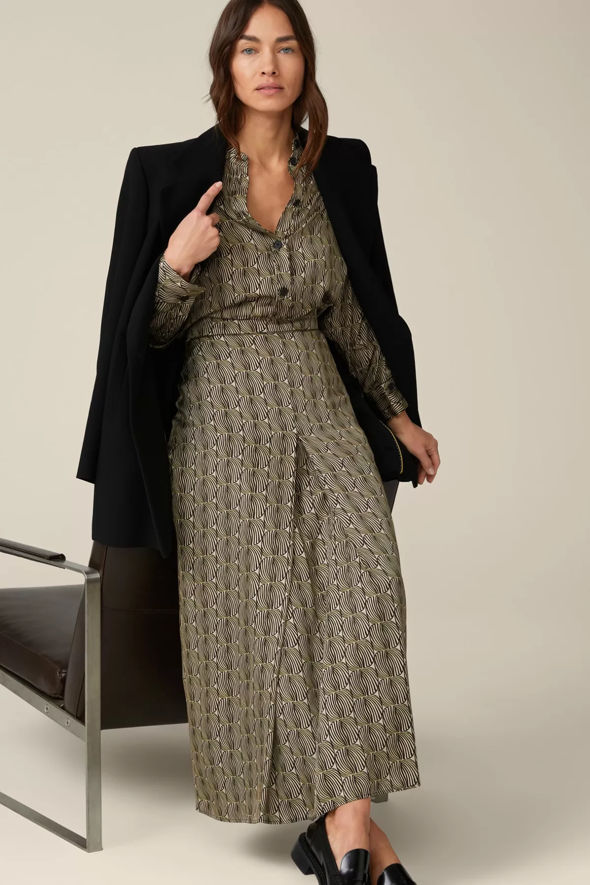 Outlet Print-Maxi-Rock Aus Viskose In Schwarz-Beige Gemustert Damen Röcke