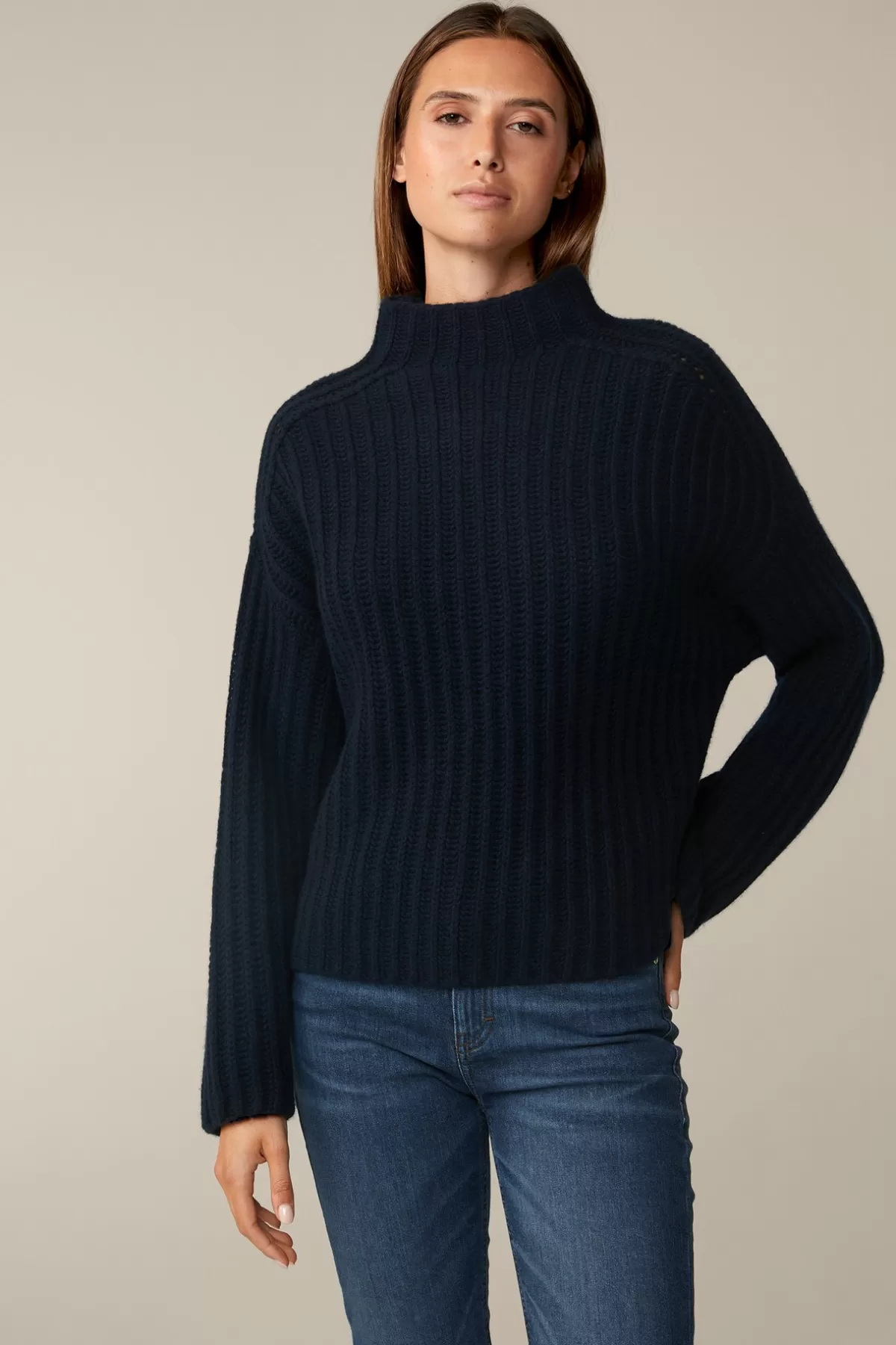 Outlet Schurwoll-Cashmeremix-Stehkragen-Pullover In Damen Strick