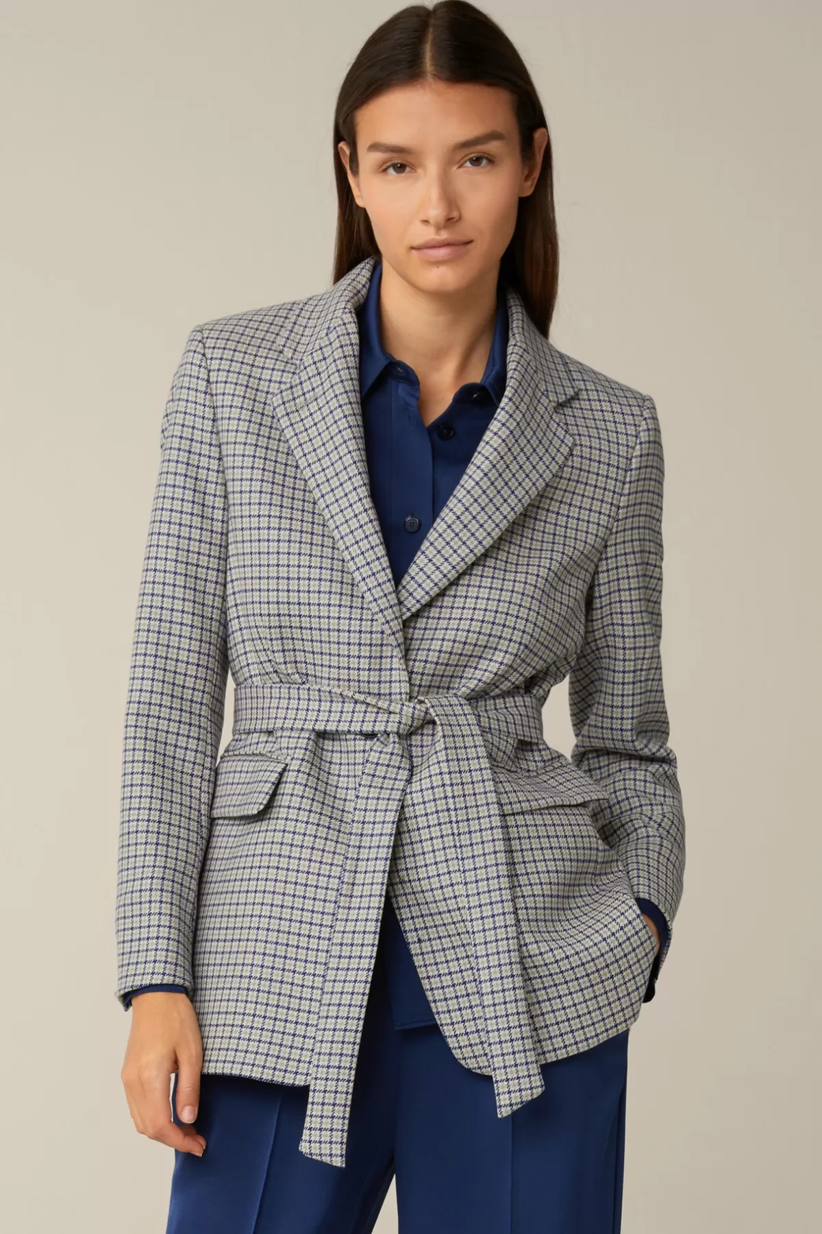 Cheap Schurwoll-Long-Blazer Mit Gürtel In Damen Blazer