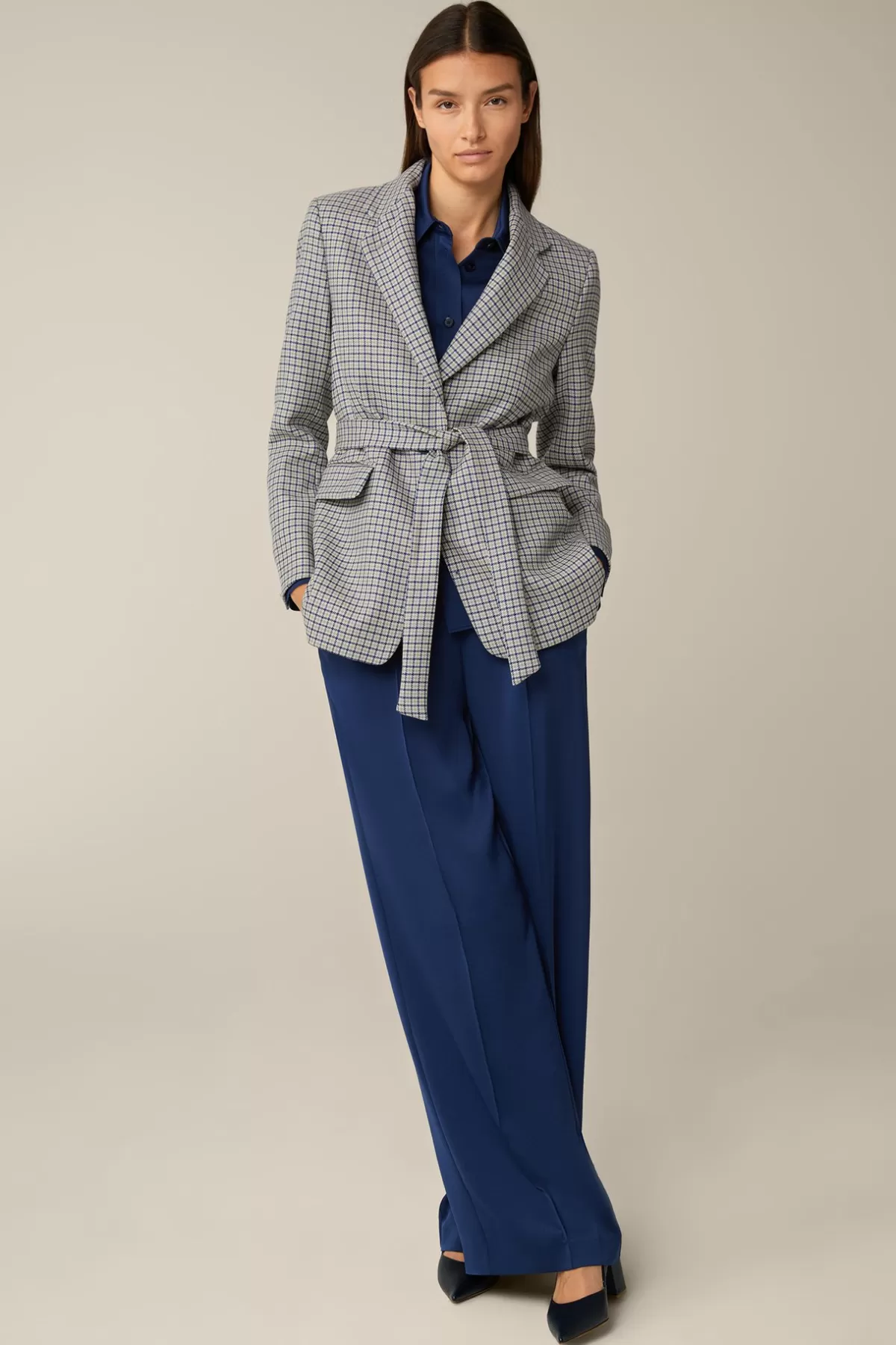 Cheap Schurwoll-Long-Blazer Mit Gürtel In Damen Blazer