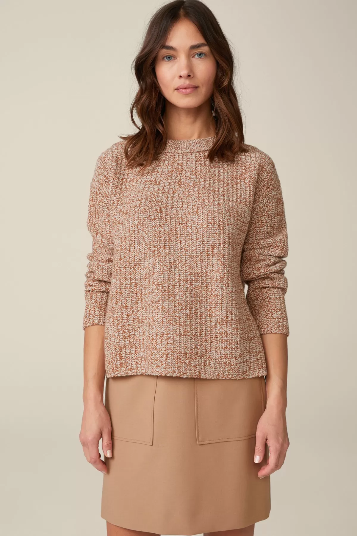 Hot Schurwoll-Pullover Mit Cashmere In Kupfer-Ecru Gemustert Damen Strick