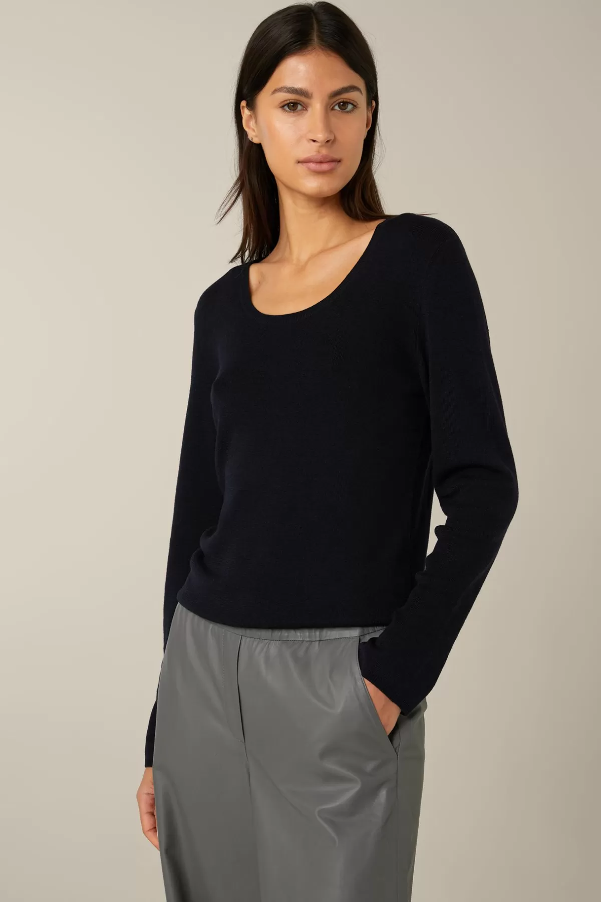 Clearance Schurwoll-Ripp-Strick-Pullover Mit Seide In Damen Strick