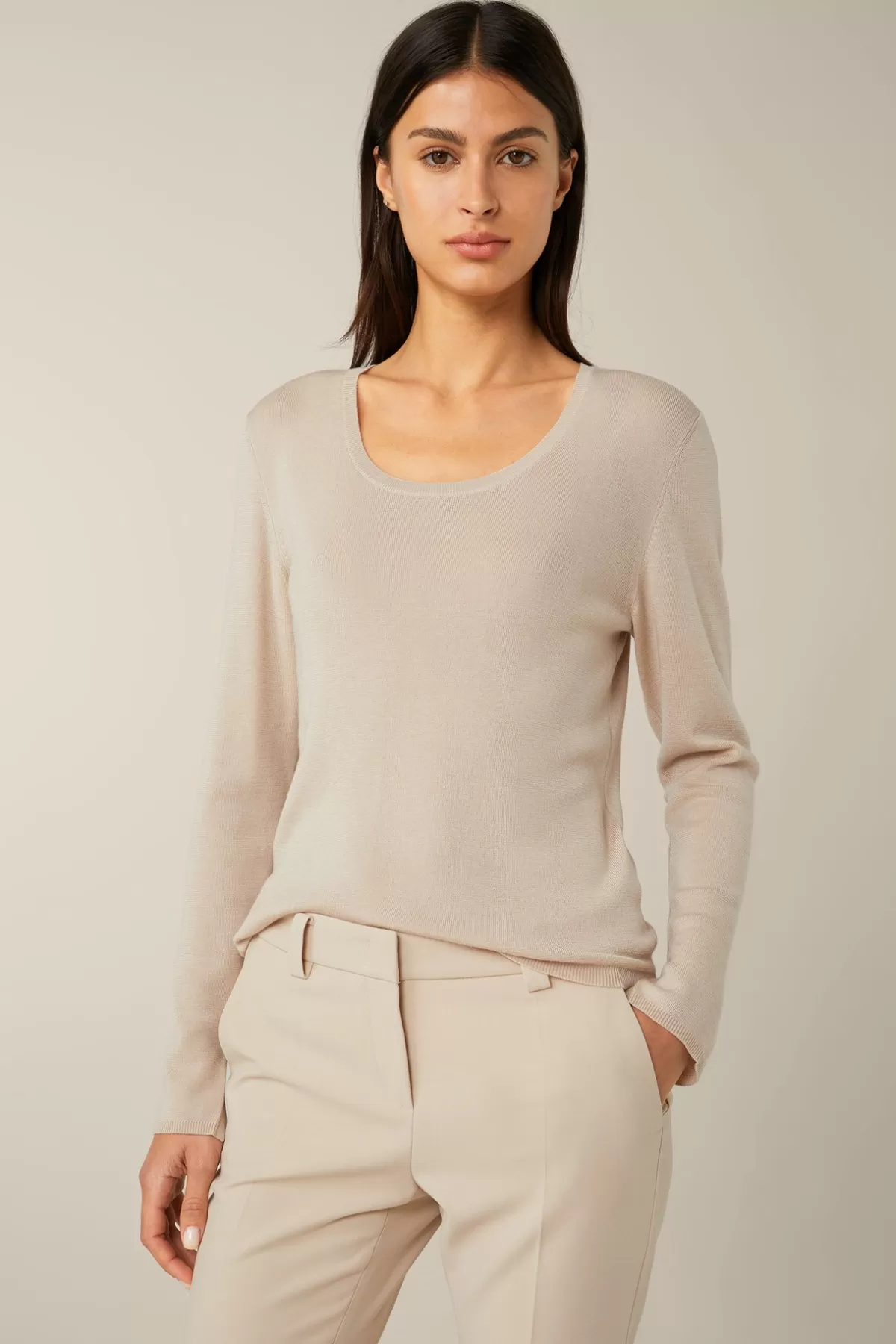 Fashion Schurwoll-Ripp-Strick-Pullover Mit Seide In Damen Strick